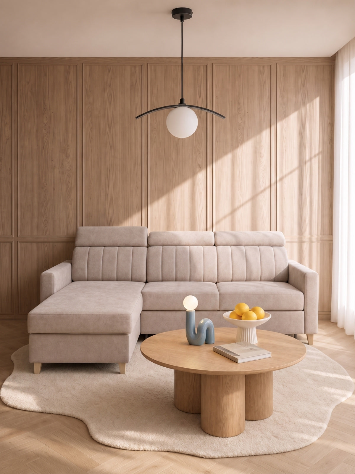 Colţar Vario bej cu funcţie de dormit, universal dreapta/stânga, material szenil Wind 11