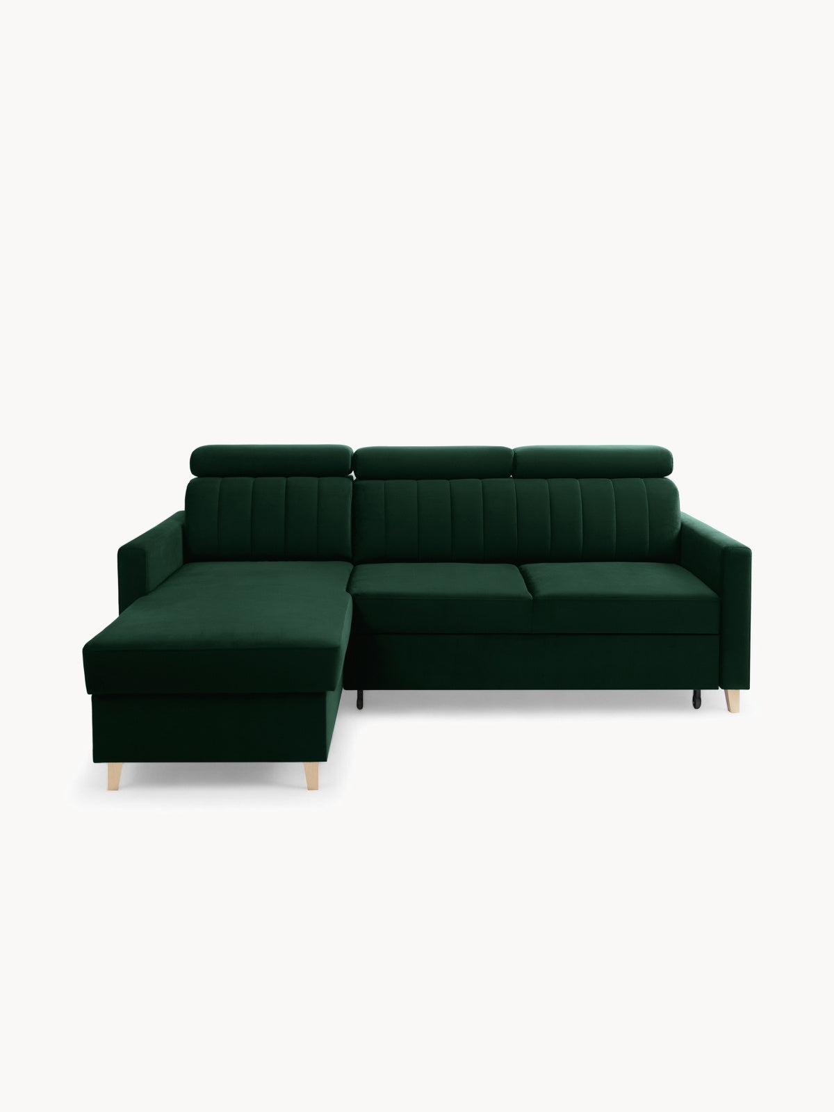 colțar verde Vario cu funcție de dormit și tetieră reglabilă din velur Bluvel 78