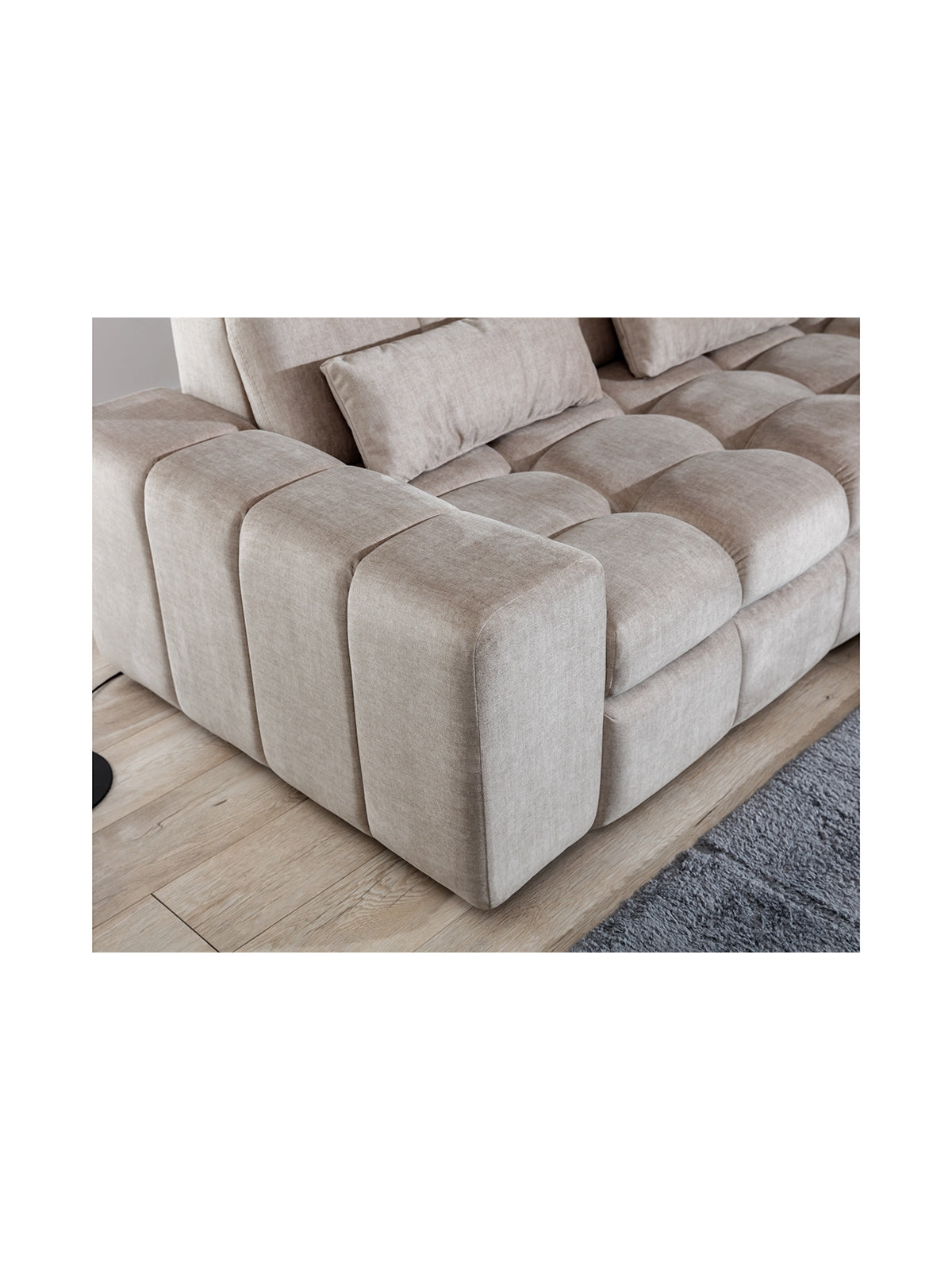 Colțar Magnelio Mini cu funcție de dormit, textil deschis, detaliu colț
