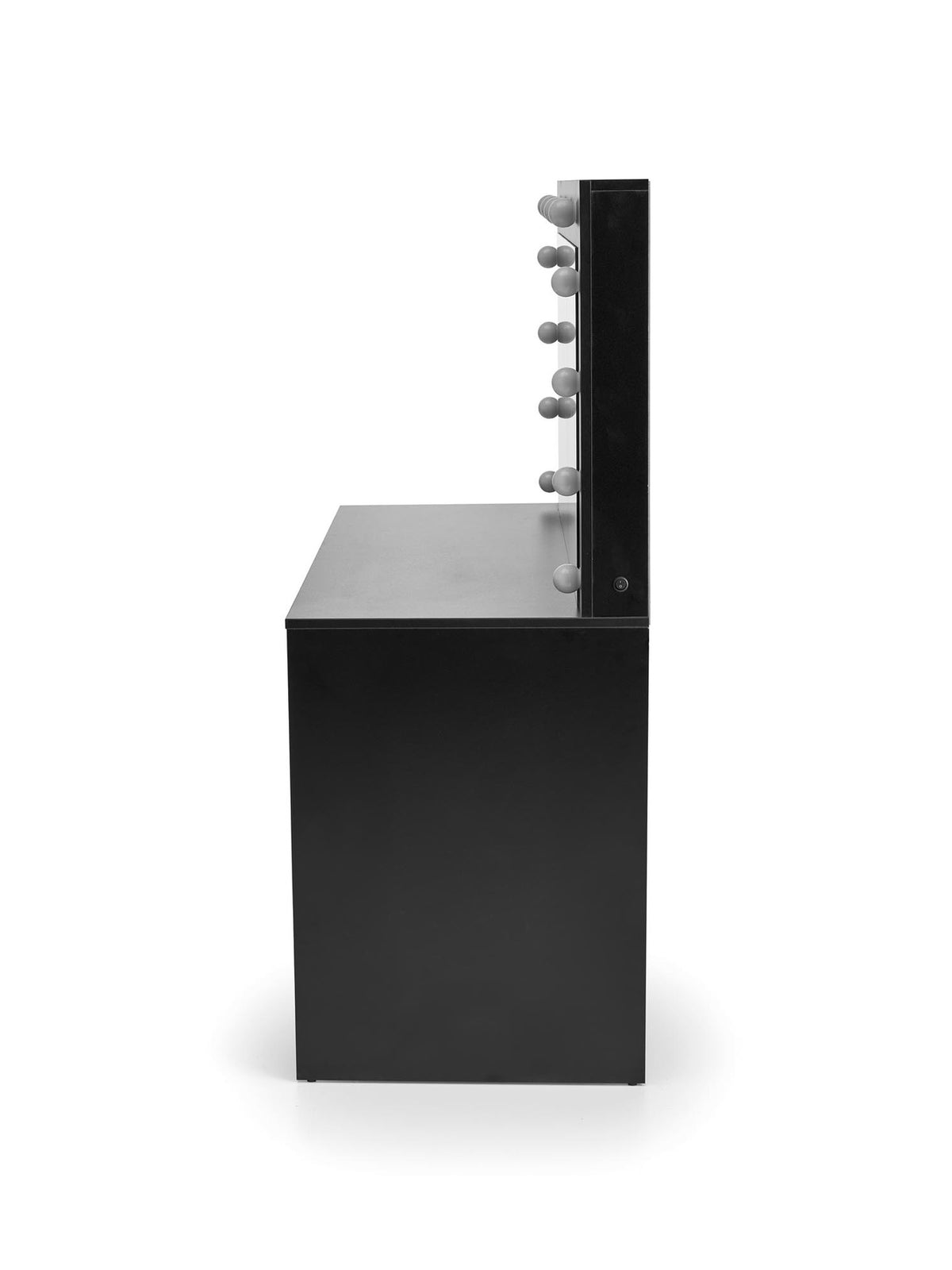 Toaletă Velinio XL neagră 120 cm cu 5 sertare și oglindă cu iluminare LED vedere laterală