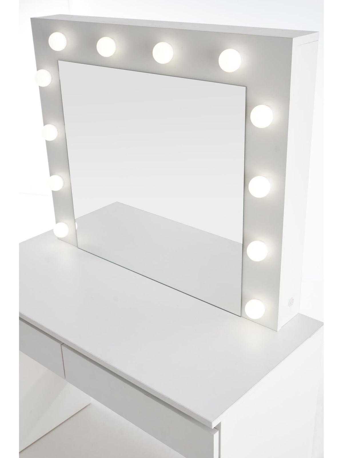 Masa de toaleta Velinio 95 cm albă cu două sertare și iluminare LED la oglindă