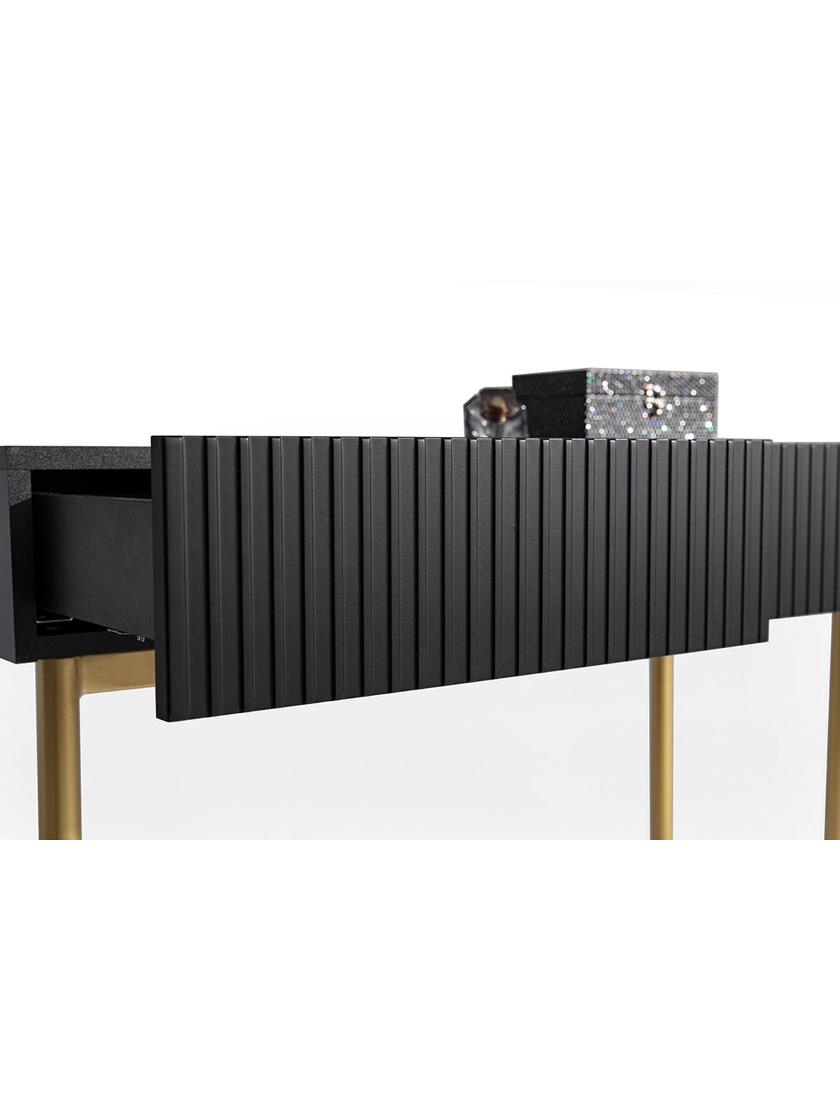 modern burko Nicole cu sertare 100 cm - negru mat / picioare aurii