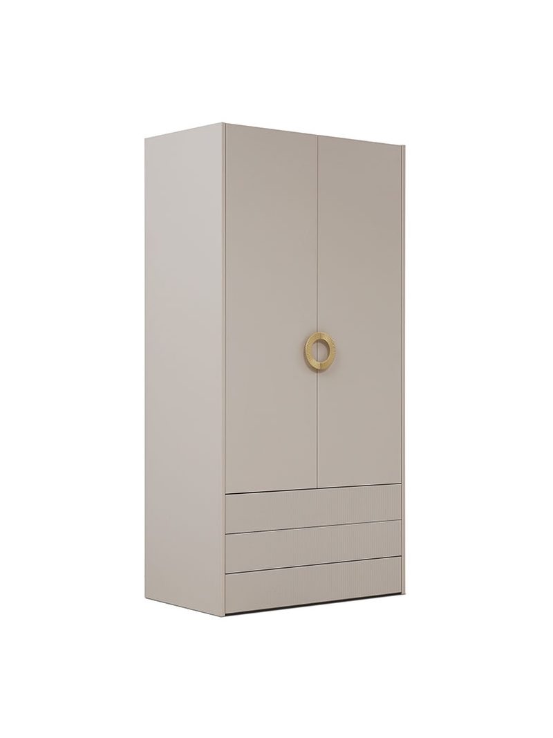 Dulap Nubo 100 cm casmir, fronturi canelate, 2 uși și 3 sertare push to open