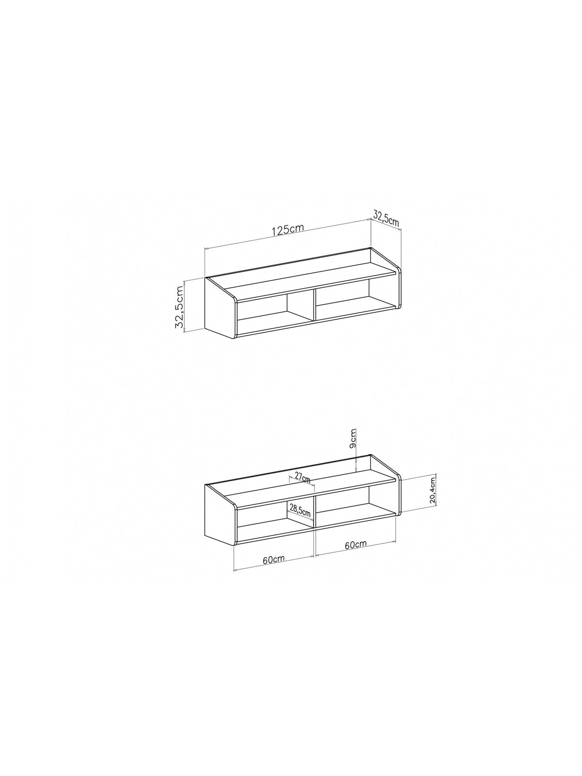 Raft Fiorenza 125 cm cu două compartimente, corp eucalipt, față stejar baltic dune