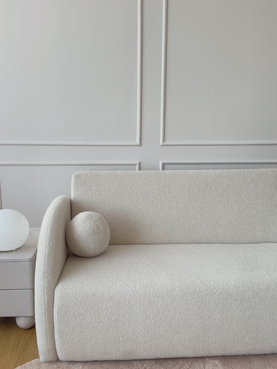 Sofa rozkładana Nubi dwuosobowa 120 cm z pojemnikiem - beżowa boucle Quelle 16