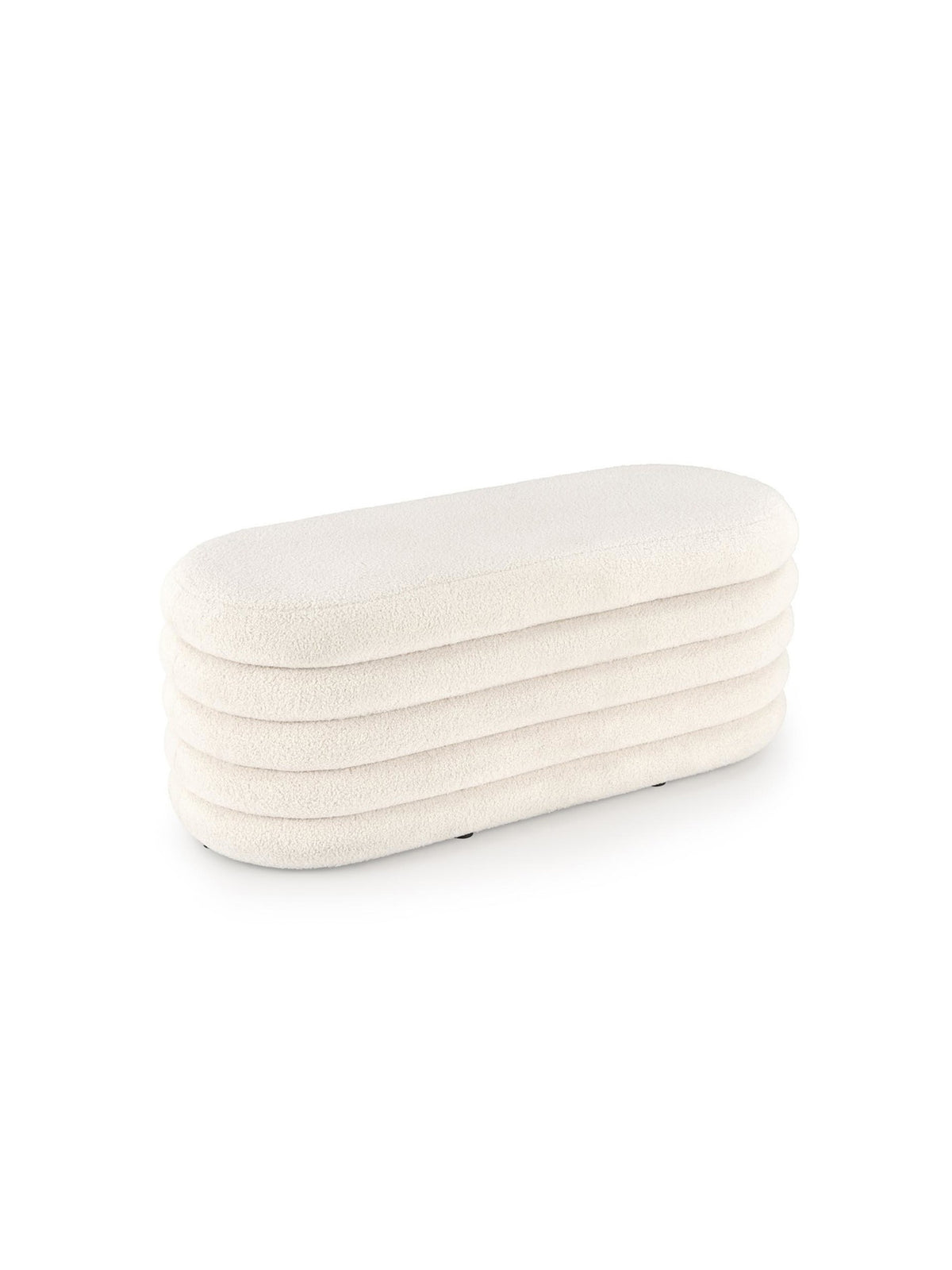 Taburet tapițat Nerossa 105 cm, material boucle crem, vedere laterală