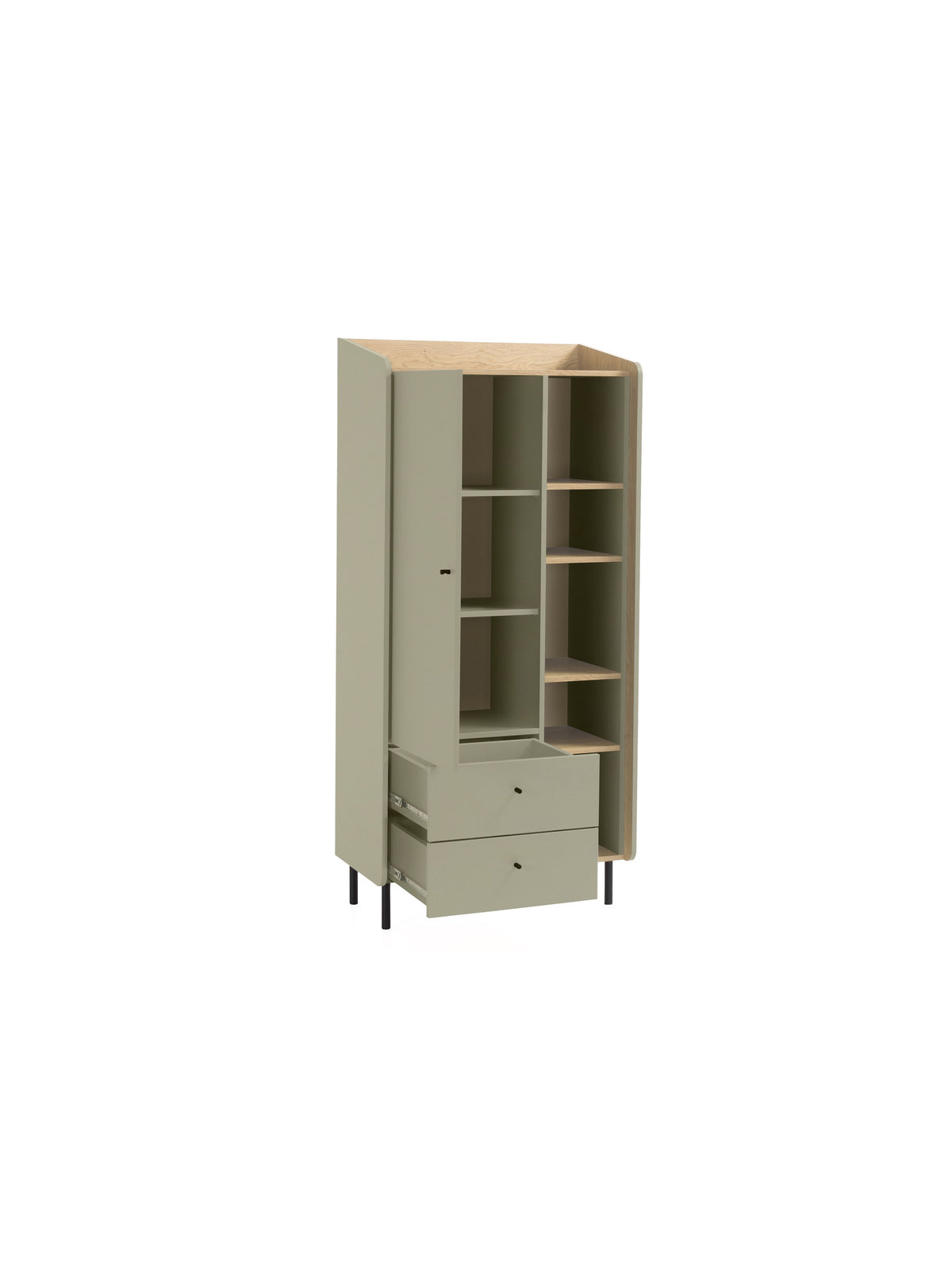 Raft Fiorenza 80 cm cu 1 ușă, 2 sertare, eucalyptus și stejar baltic dune