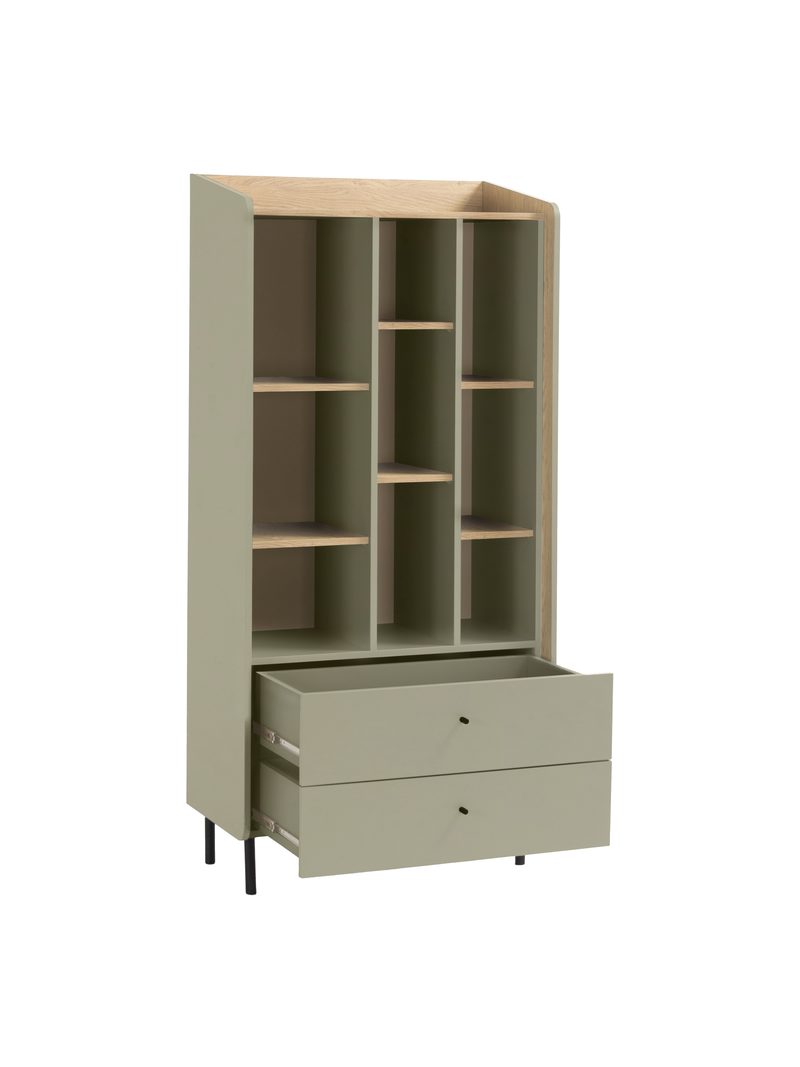 Raft deschis Fiorenza 80 cm cu două sertare, culoare eucalipt și stejar baltic dune