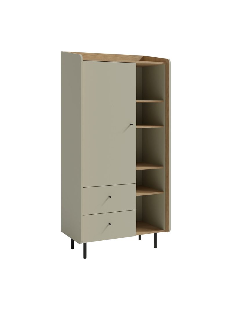 Raft Fiorenza 80 cm, culoare eucalipt și stejar baltic dune, cu o ușă și două sertare