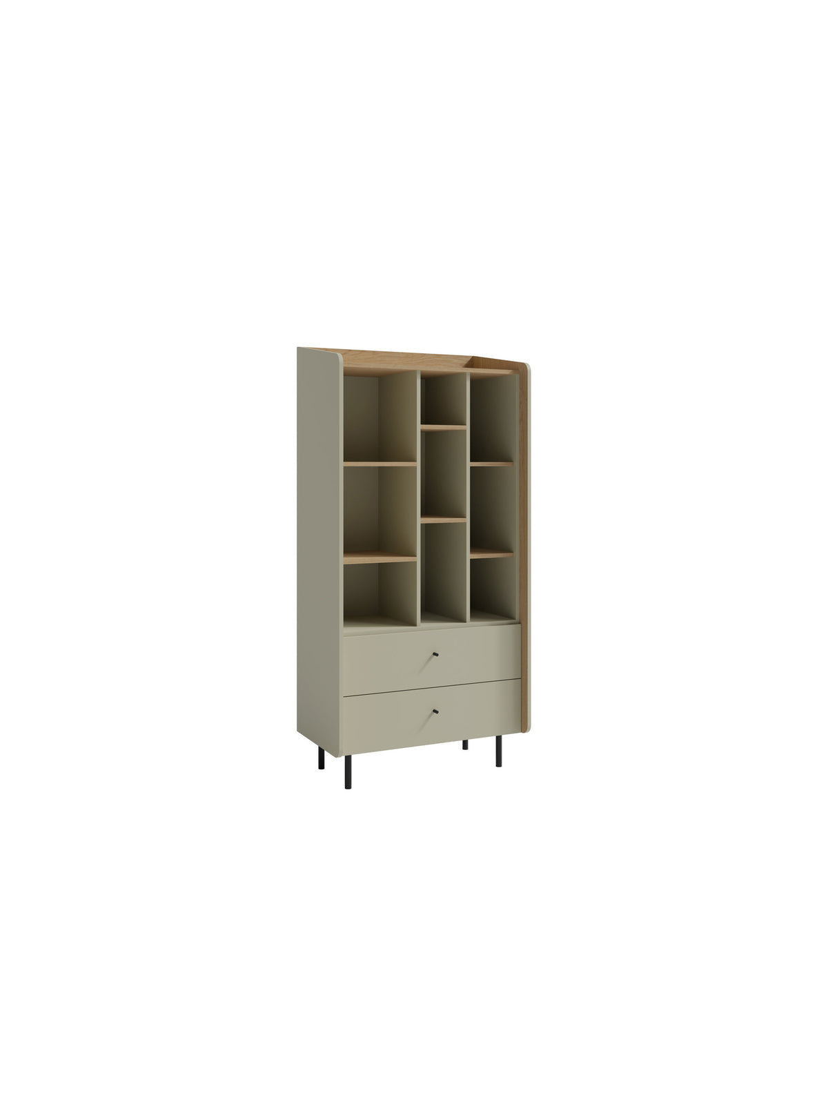 Raft deschis Fiorenza 80 cm verde măsliniu cu fațade eucalipt și două sertare