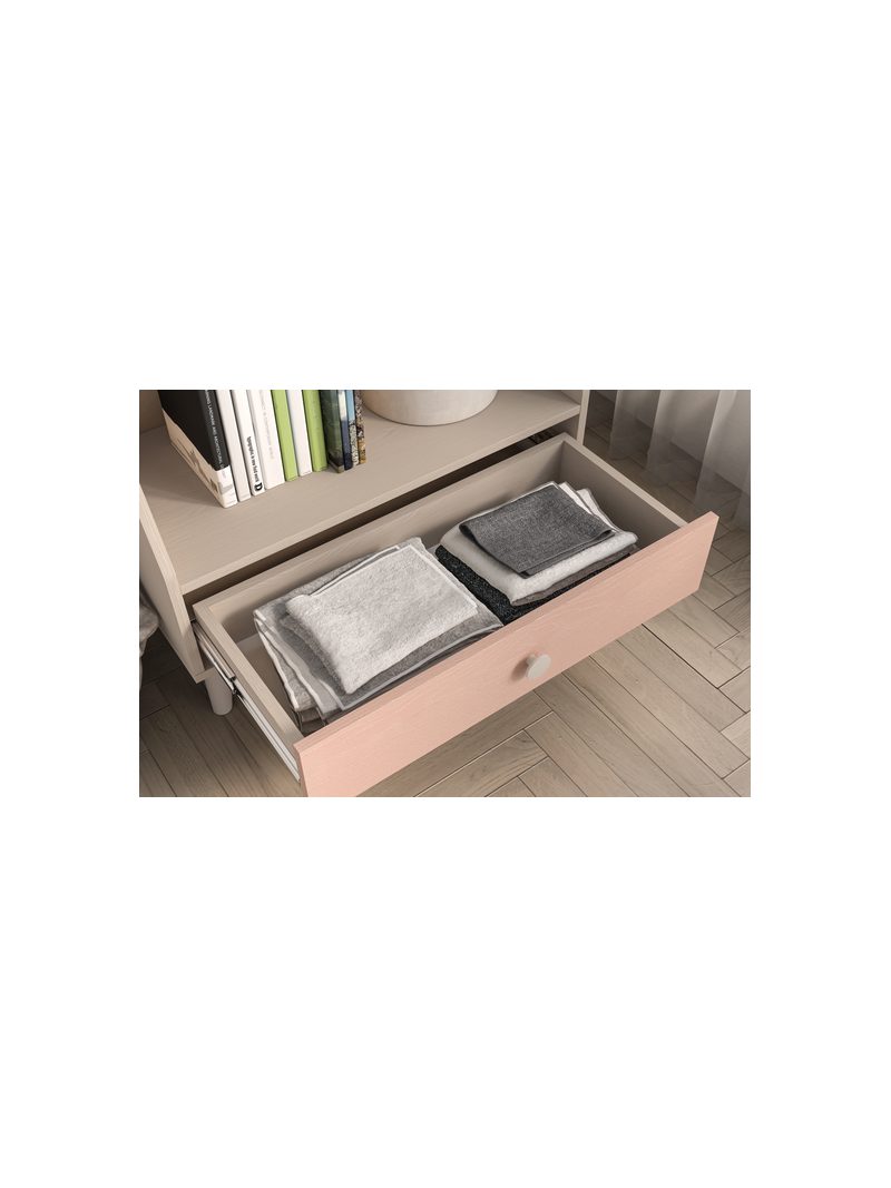 Raft pentru copii Marla 72 cm, front roz millenial pink, sertar cu extensie completă