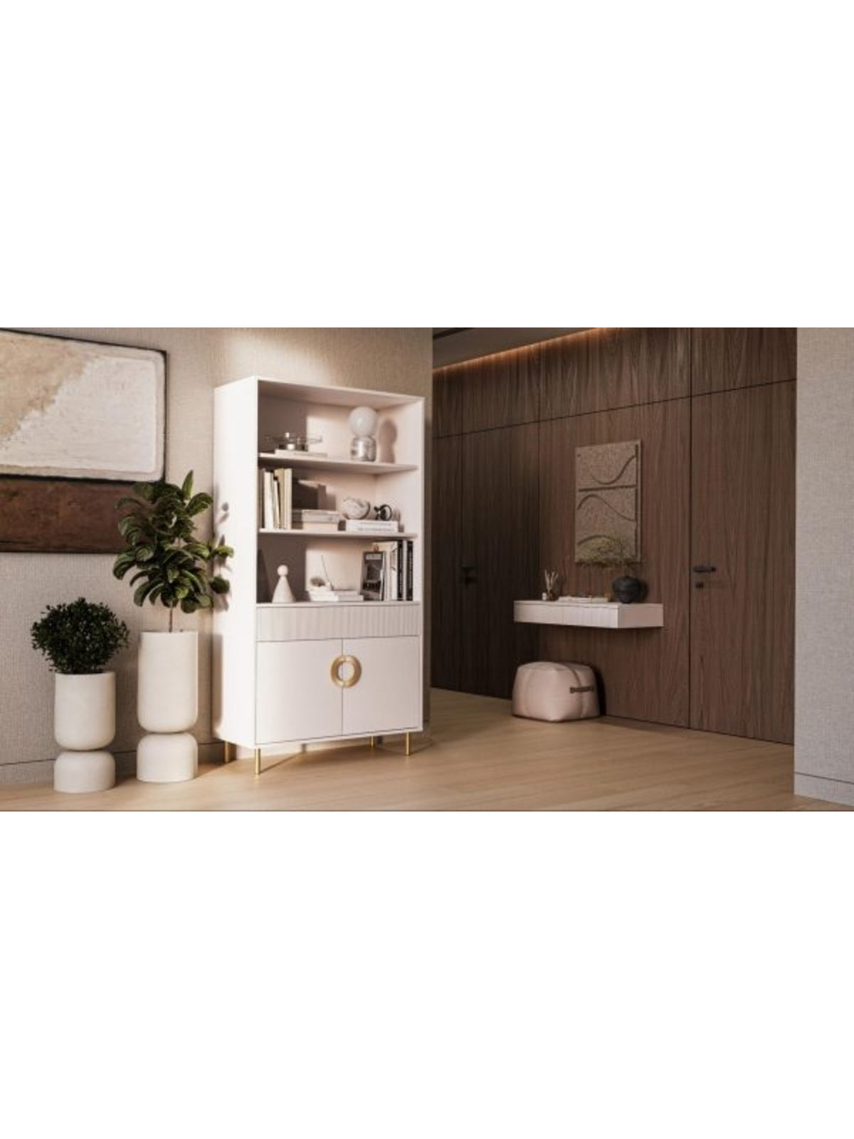 Regal Nubo 100 cm cu două uși z szuflada - cașmir / auriu