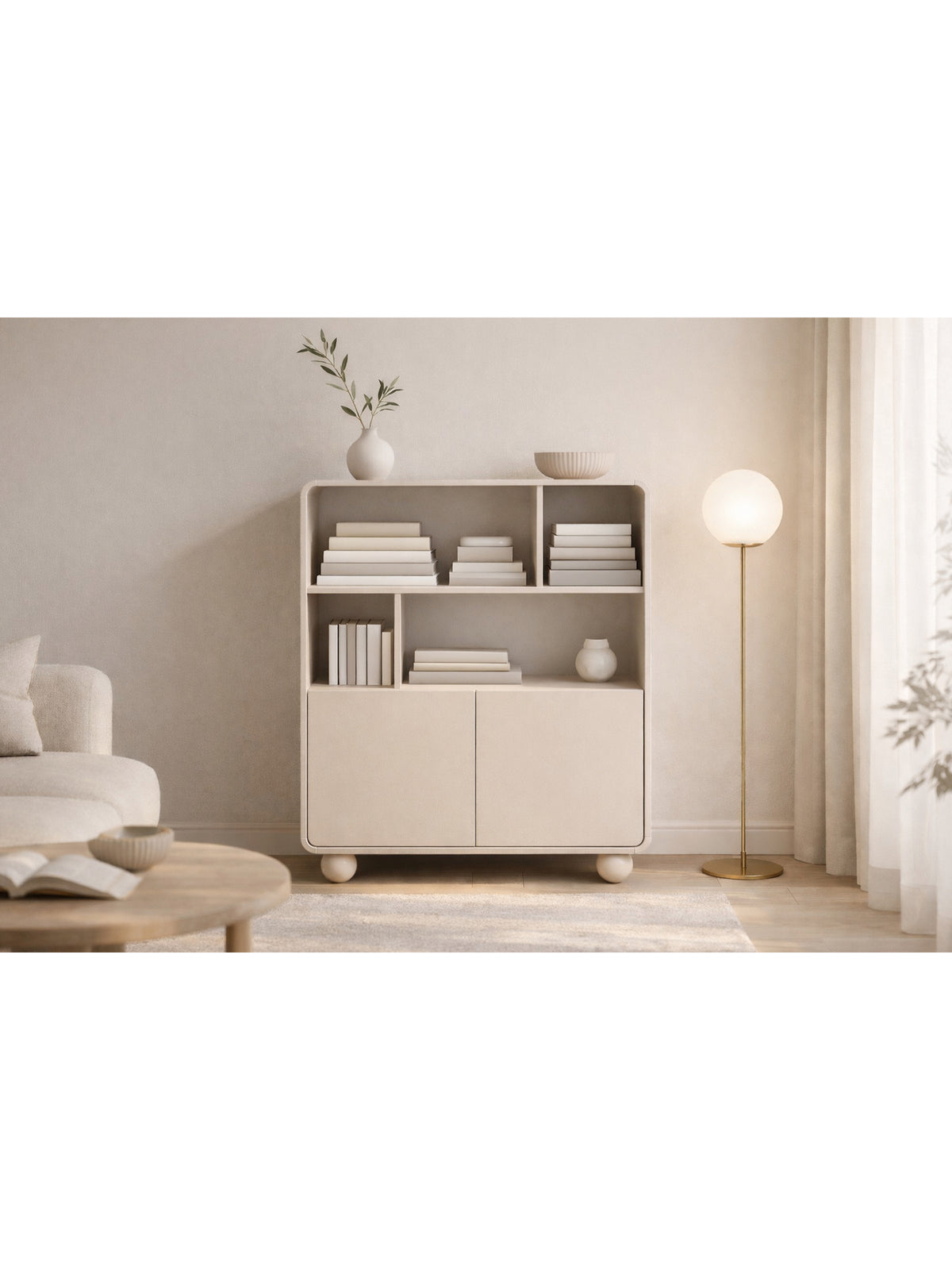 Raft deschis Vellino 108 cm casmir, 2 uși și 3 polițe, stil Modern Organic