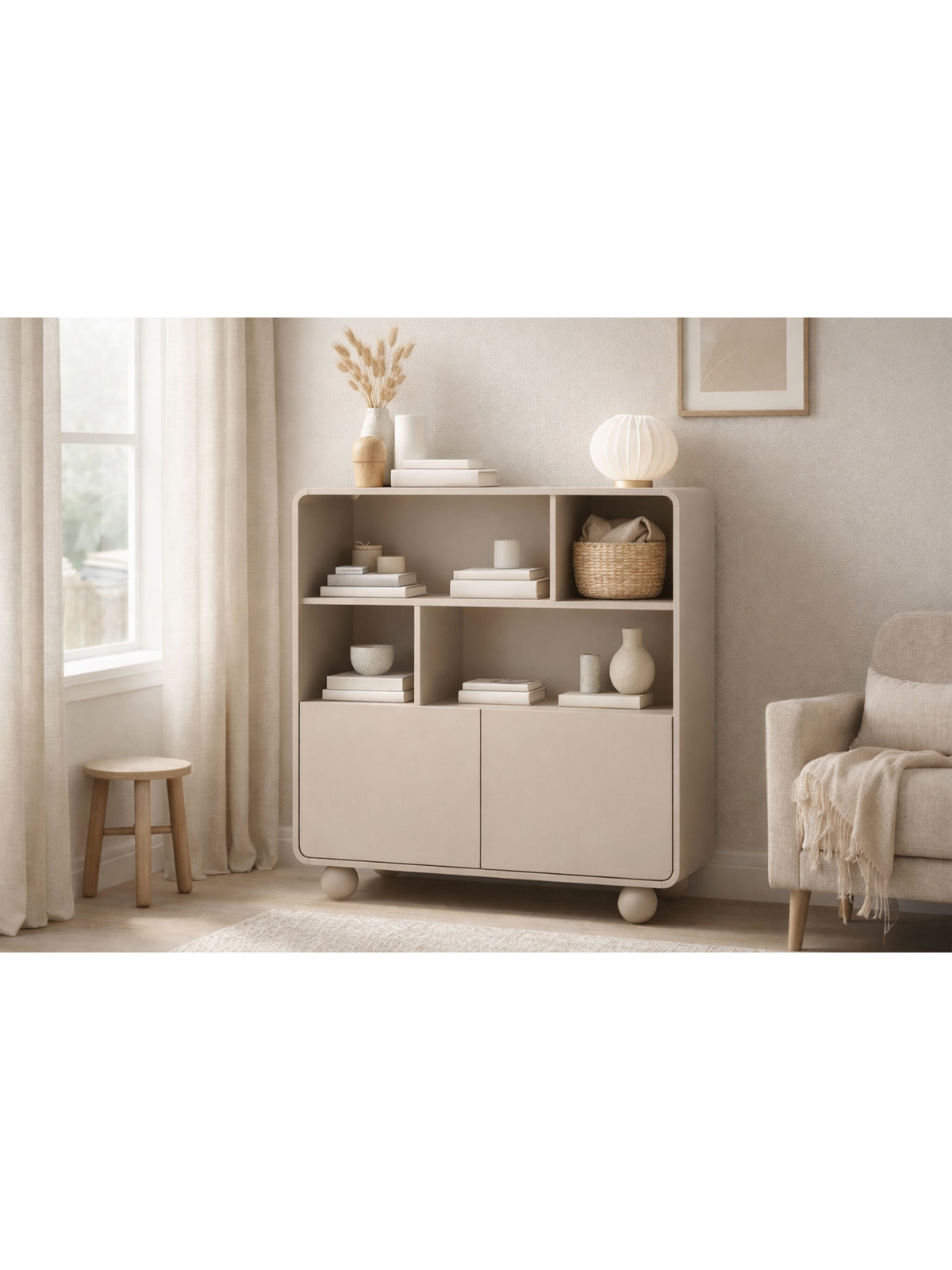 Raft deschis Vellino 108 cm casmir cu 2 uși și 3 rafturi, stil modern organic