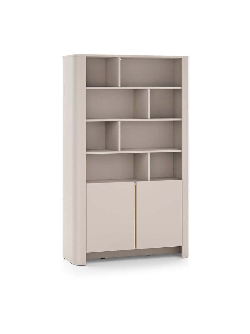 Raft Sorrenti 103 cm cu două uși, culoare kaszmir, cinci rafturi și profil auriu