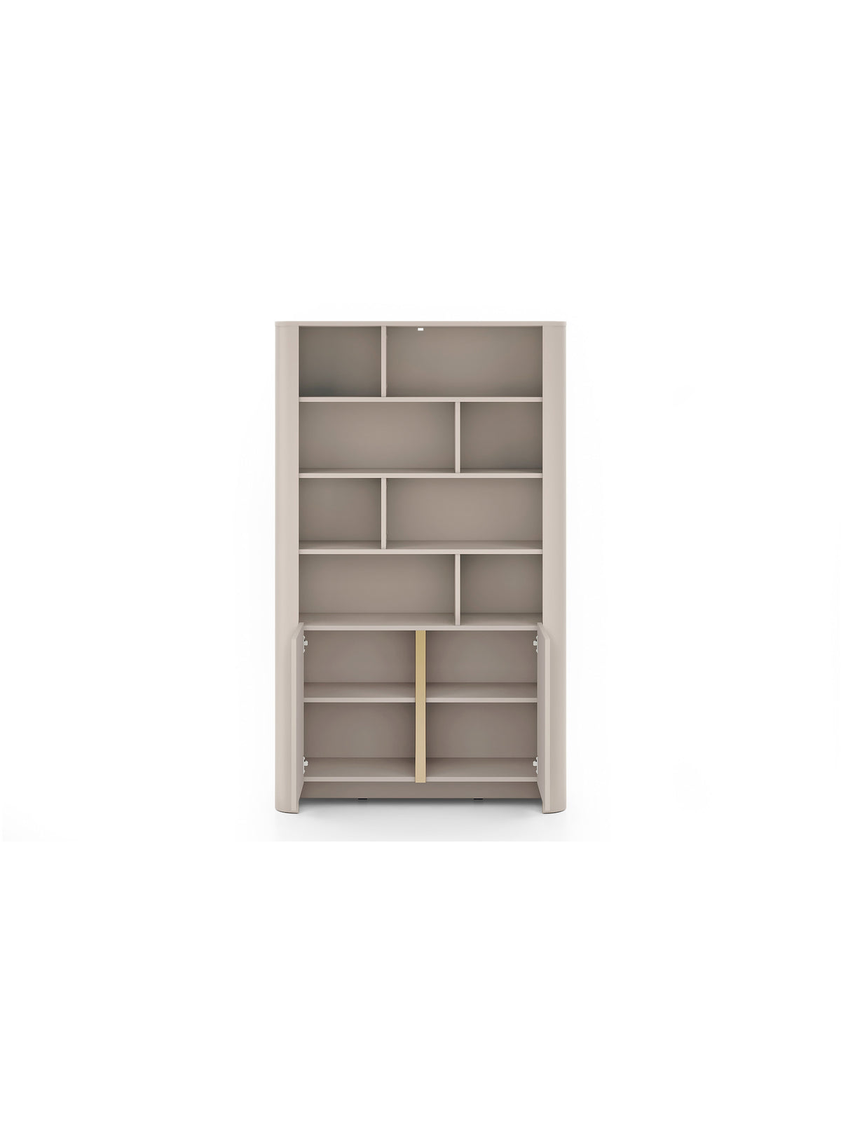 Raft Sorrenti 103 cm cu două uși, culoare cașmir, profil metalic auriu, cinci rafturi