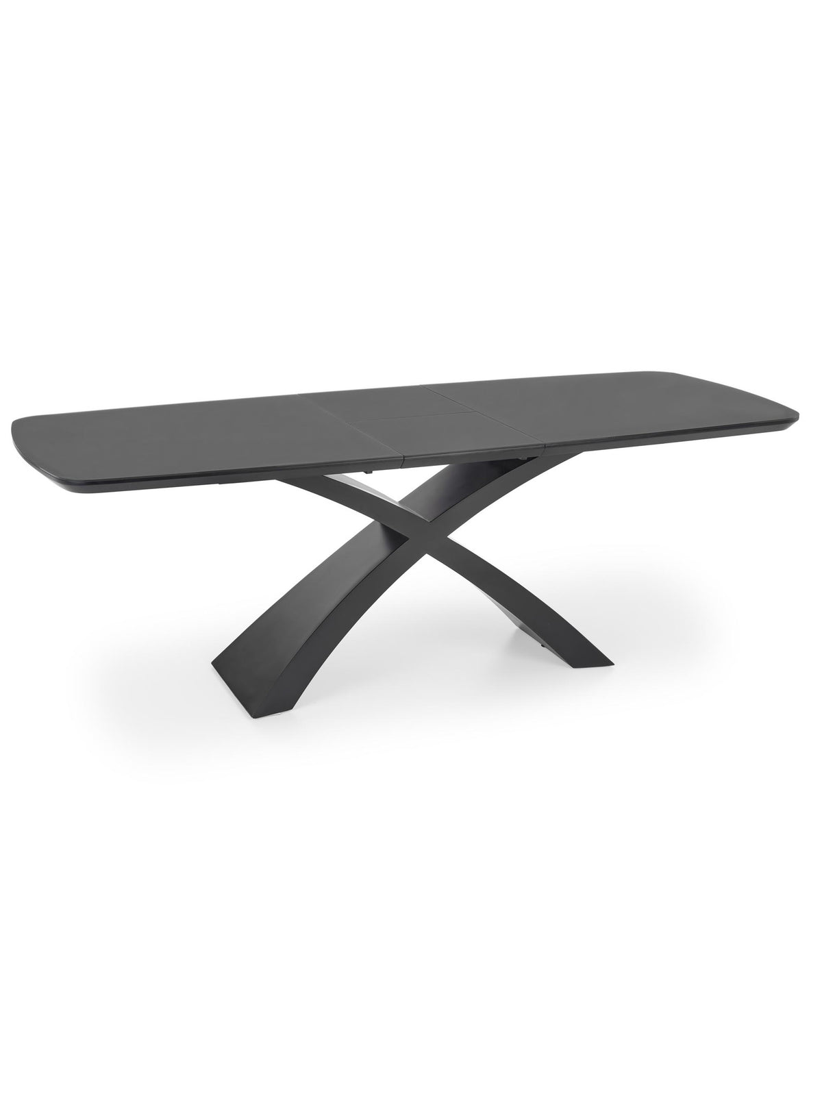Masă extensibilă Virello 180-220x89 cm gri închis cu picioare negre, vedere laterală