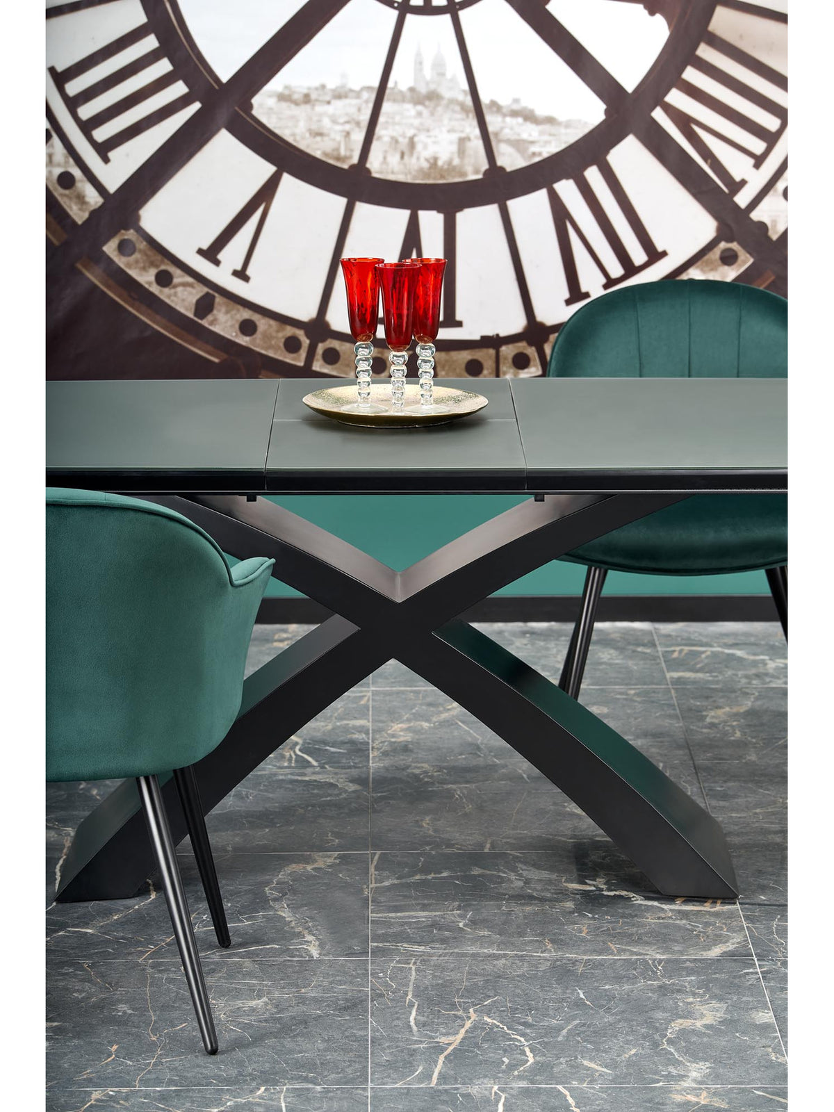 Masa extensibilă Virello 180-220x89 cm cu picioare negre și blat de culoare cenușie închisă