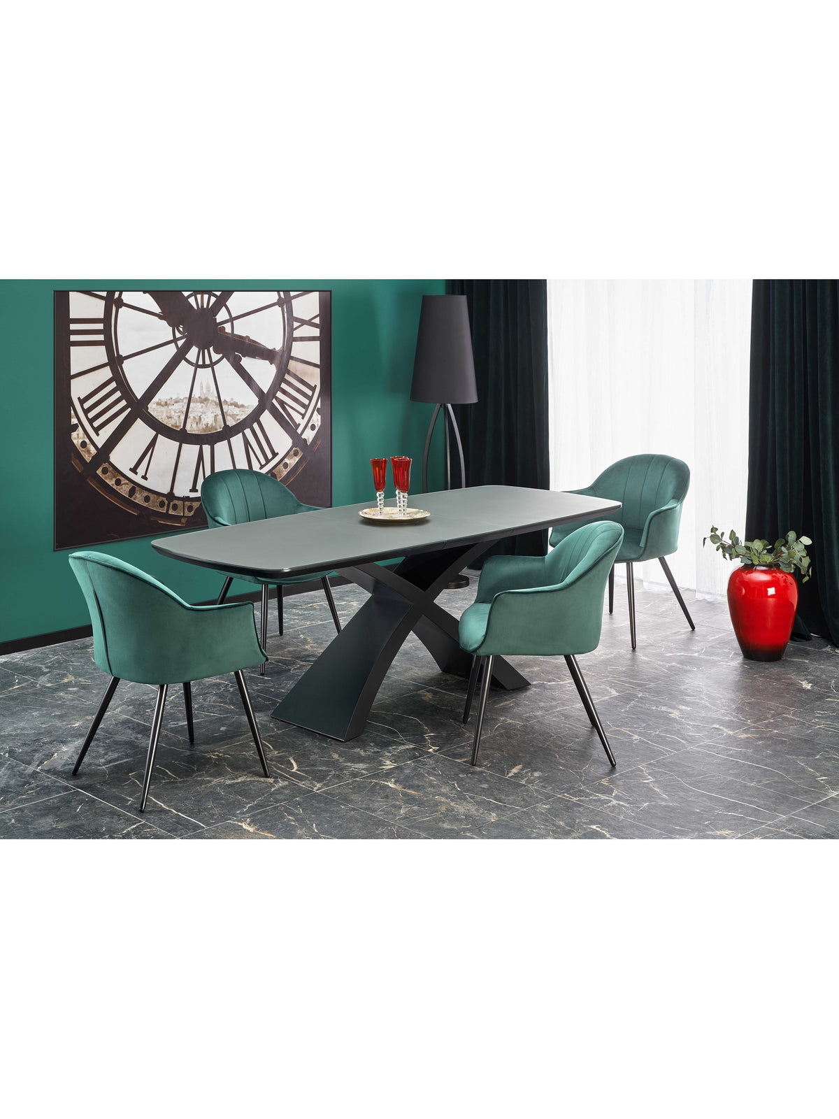 Masă extensibilă Virello 180-220x89 cm gri închis cu picioare negre
