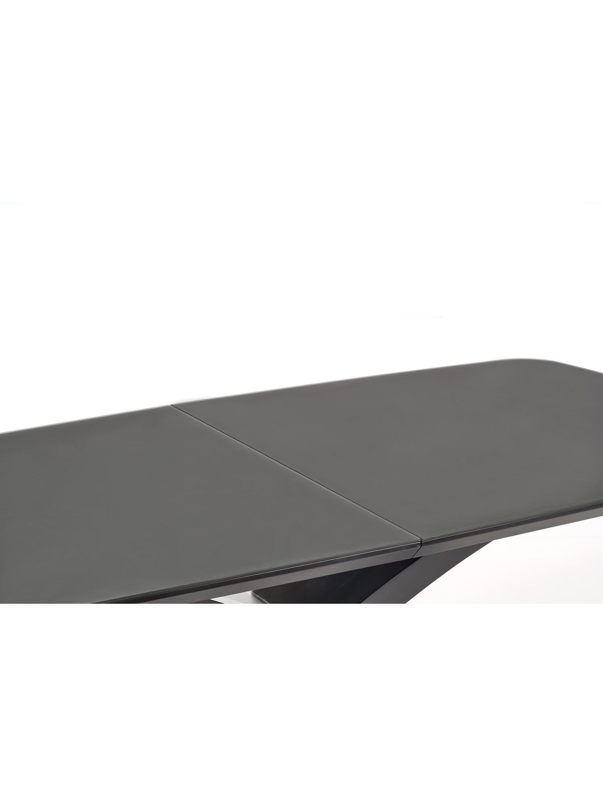 Masă extensibilă Virello 180-220x89 cm gri închis cu picioare negre, detaliu blat extensibil