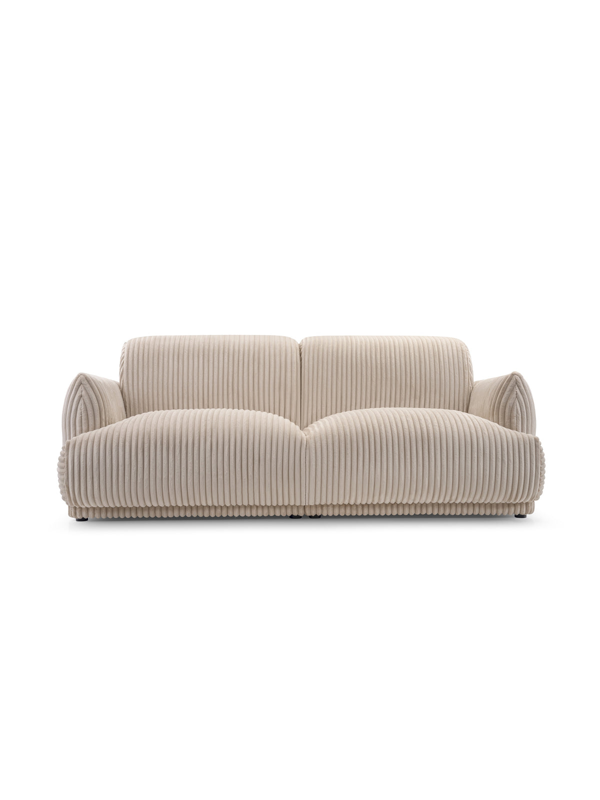 Canapea Cubero pentru living, tapițerie bej deschis cu dungi, stil modern organic