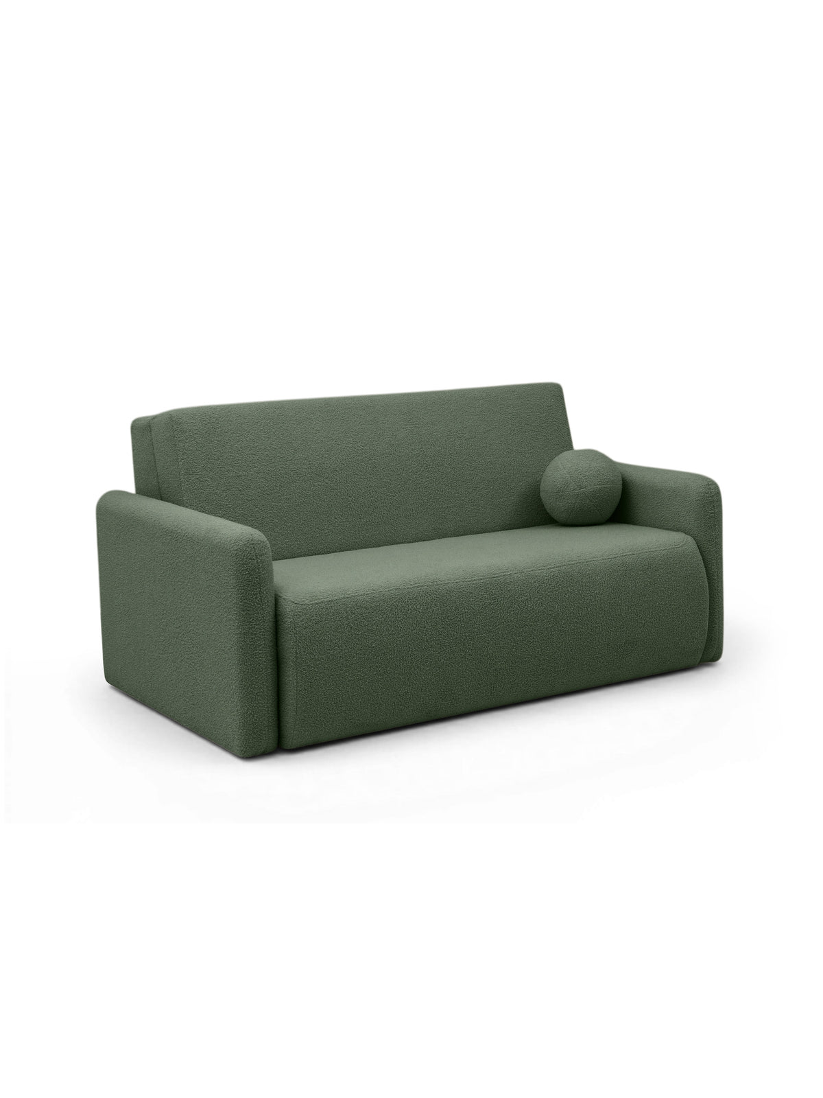 Canapea rabatabilă dublă Nido 120 cm verde boucle cu spațiu de depozitare și pernă