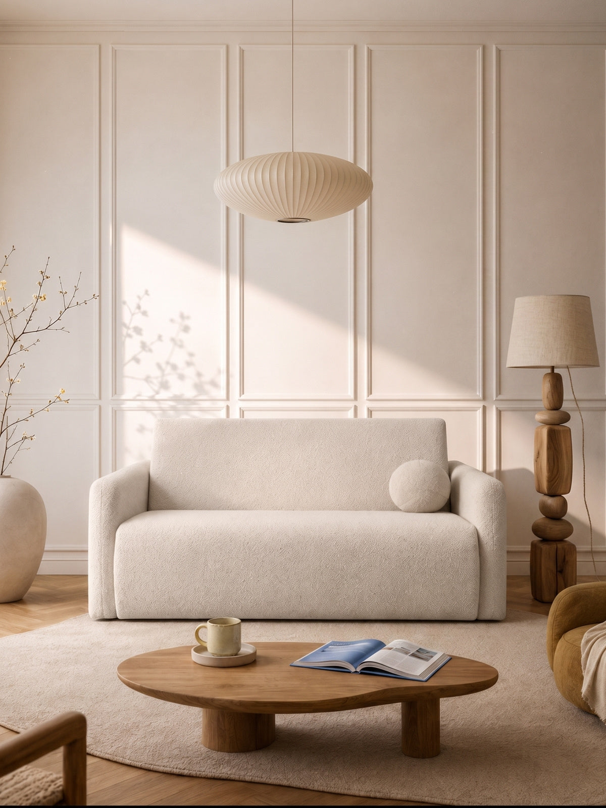 Canapea extensibilă Nido, trei locuri, 140 cm, culoare bej deschis boucle