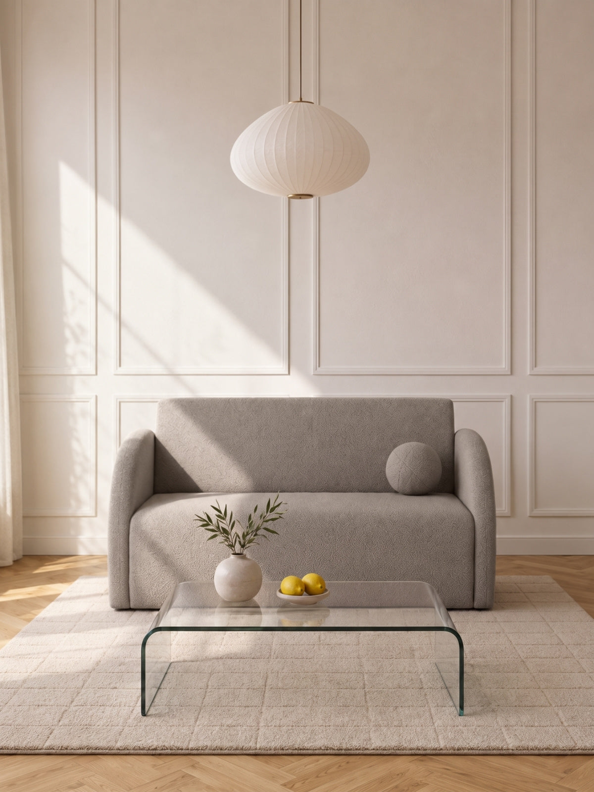 Canapea extensibilă dublă Nubi 120 cm bej boucle cu pernă în living