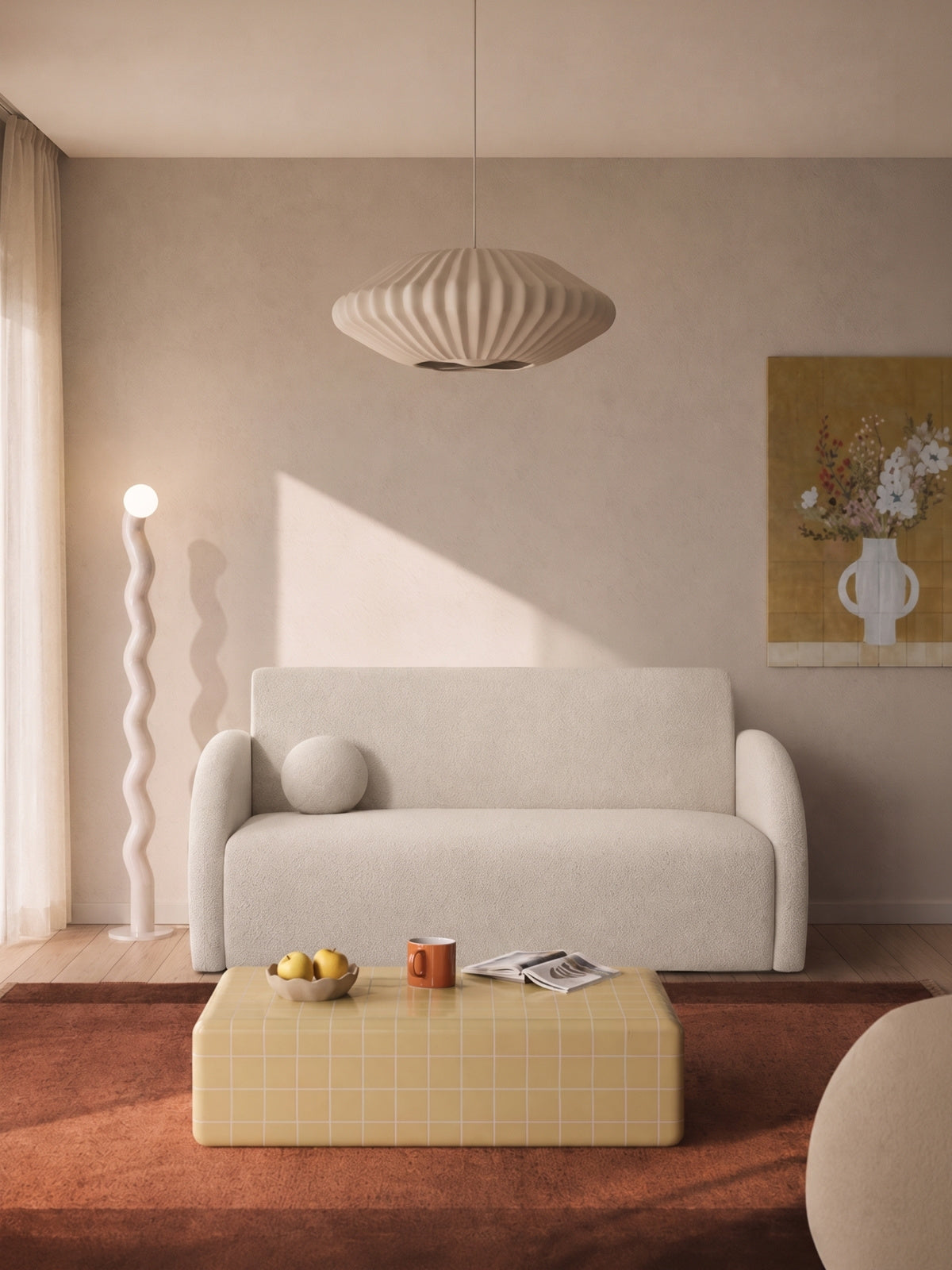 Canapea extensibilă Nubi trei locuri, culoare deschisă, în living