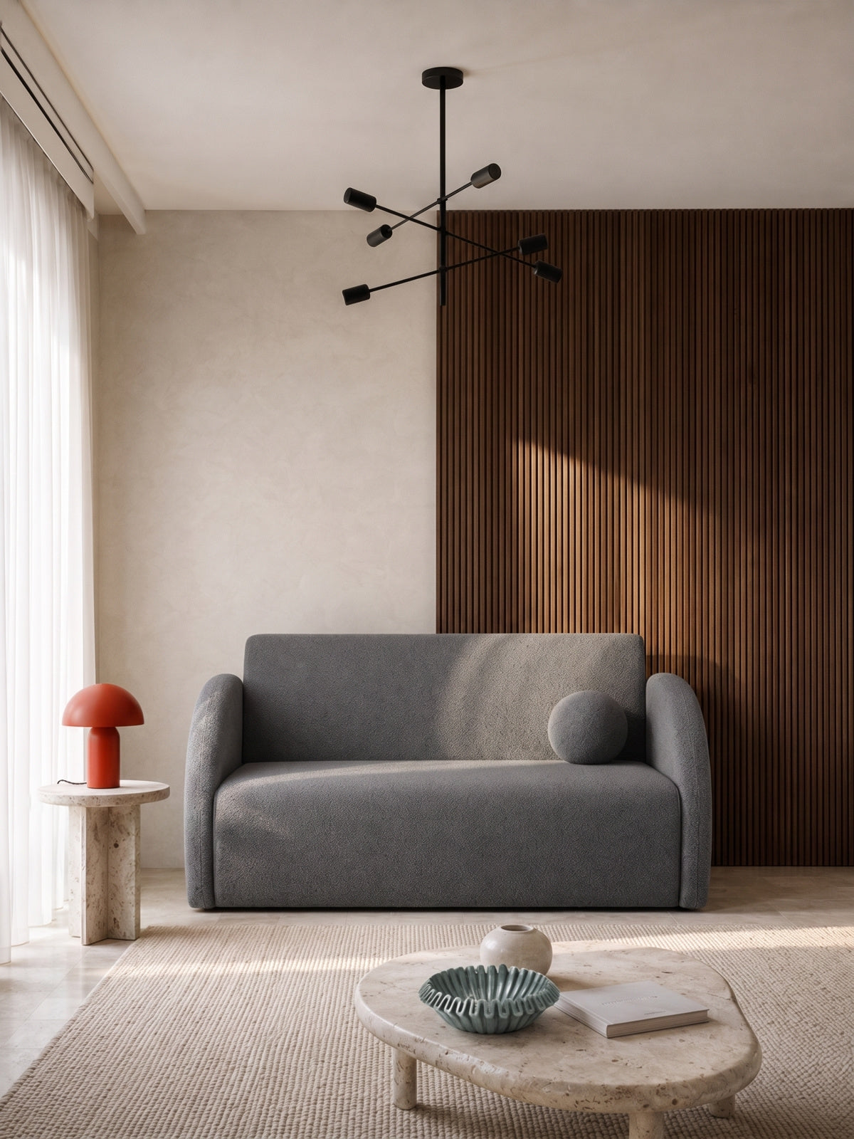 Canapea extensibilă Nubi trei locuri gri boucle cu pernă în interior modern
