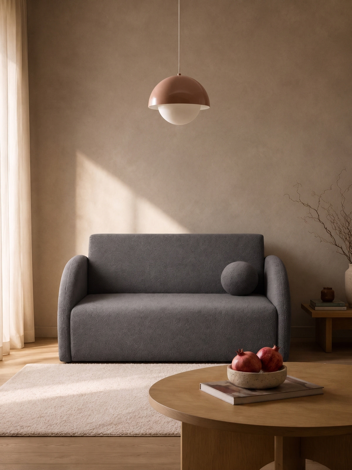 Canapea extensibilă Nubi trei locuri 140 cm boucle gri cu pernă