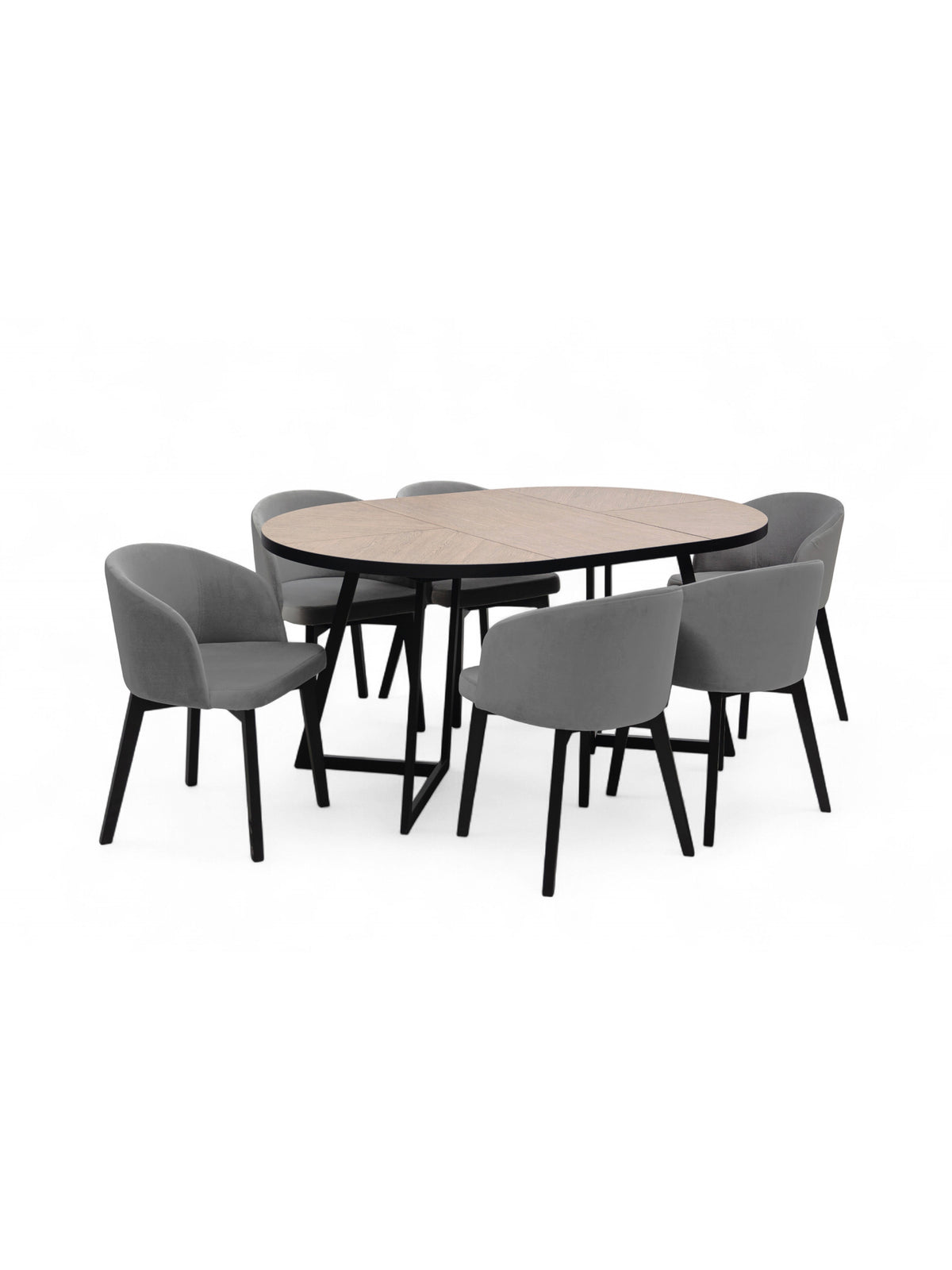 Masă rotundă Cedrus Rozeta 105/160 cm extensibilă, blat dąb belmont, cadru negru, vedere laterală