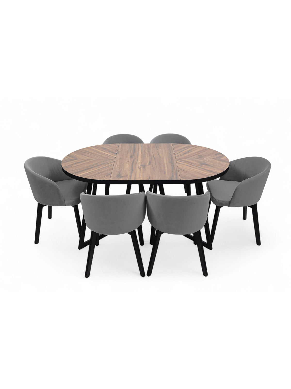 Masă rotundă Cedrus Rozeta 105/160 cm extensibilă, blat laminat stejar Estana și picioare negre