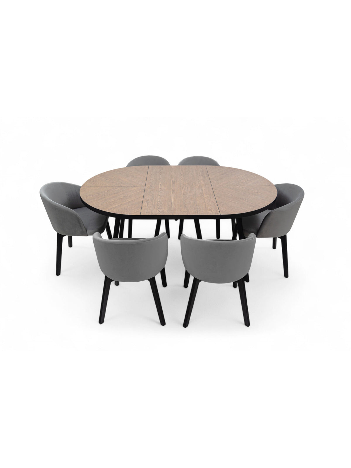 Masă rotundă extensibilă Cedrus Rozeta 95/150 cm finisaj lemn dąb belmont, cadru metal negru