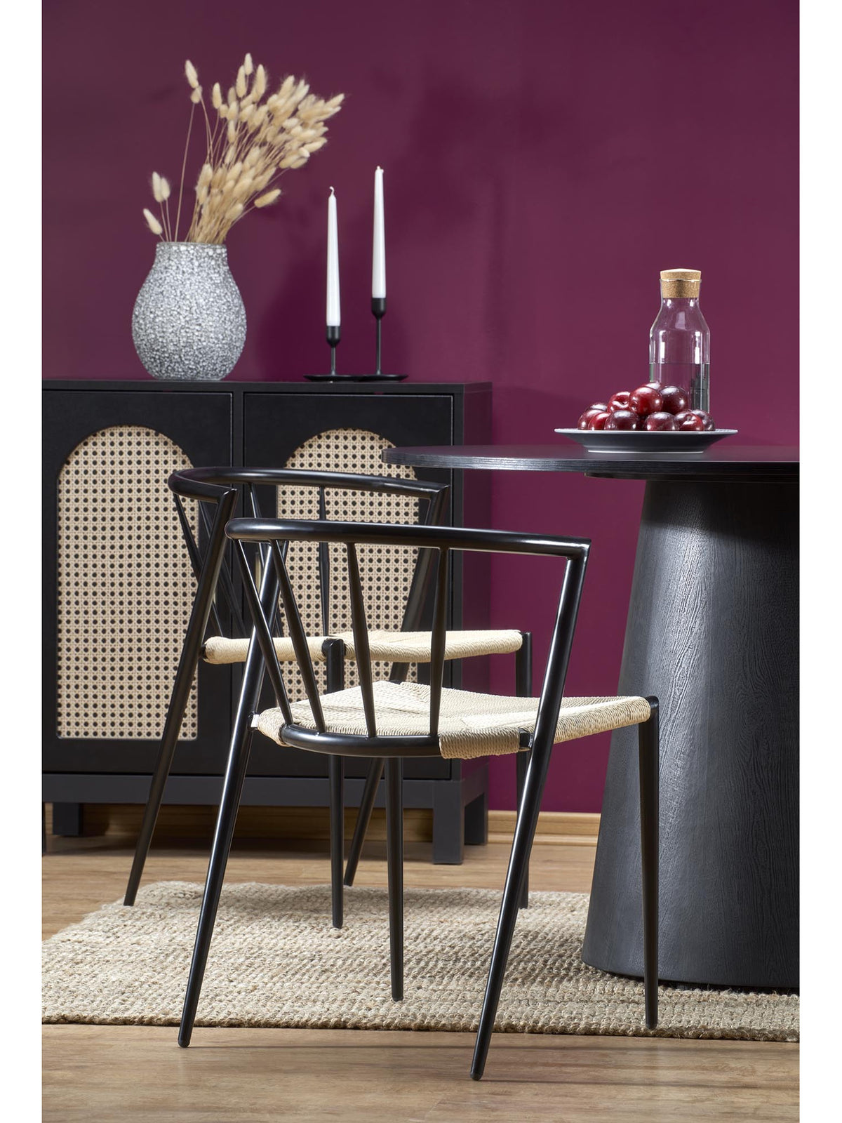 Masă rotundă Ventoza 120 cm neagră cu blat și picioare MDF