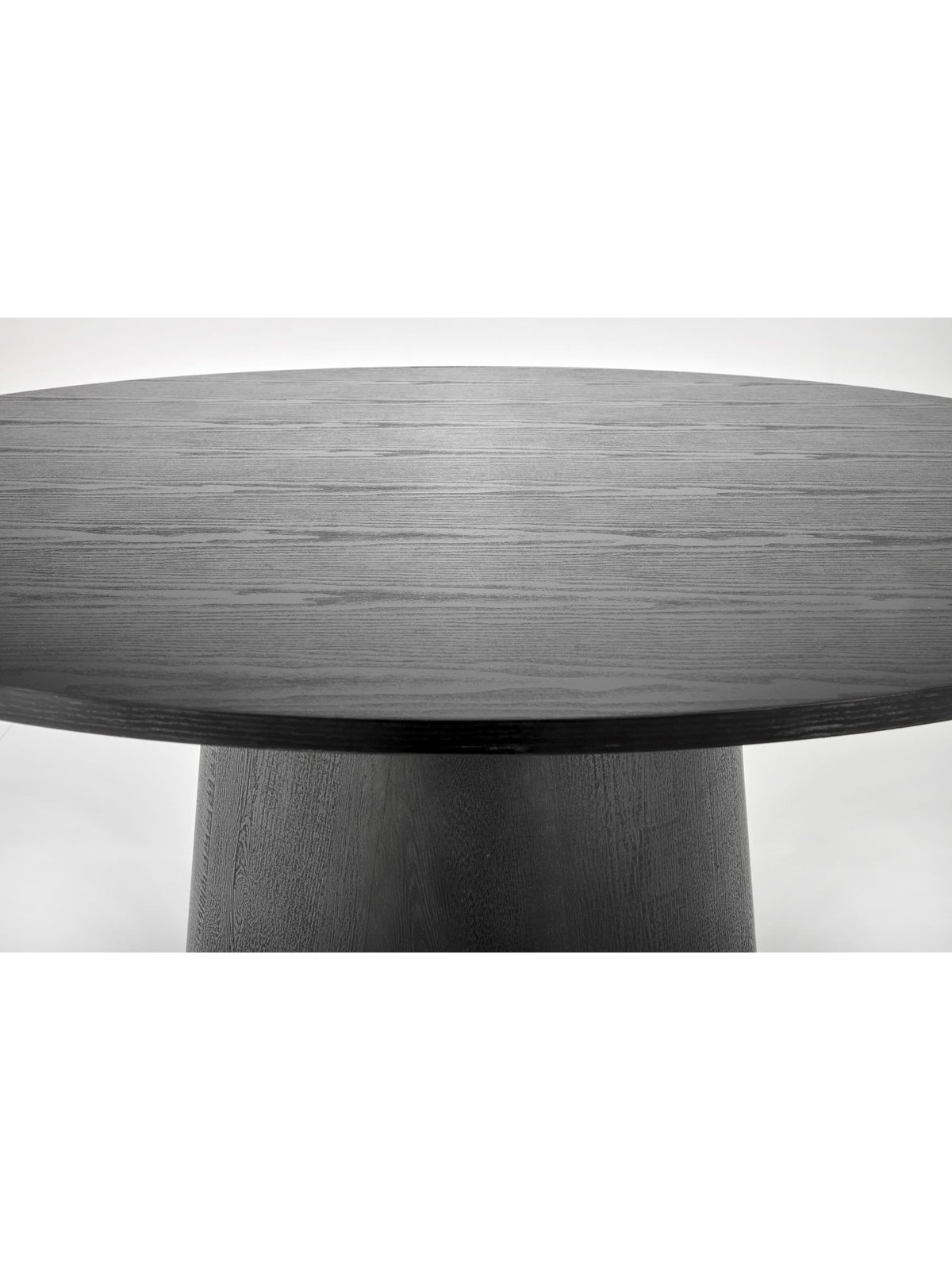 Masă rotundă neagră Ventoza 120 cm vedere blatul și piciorul