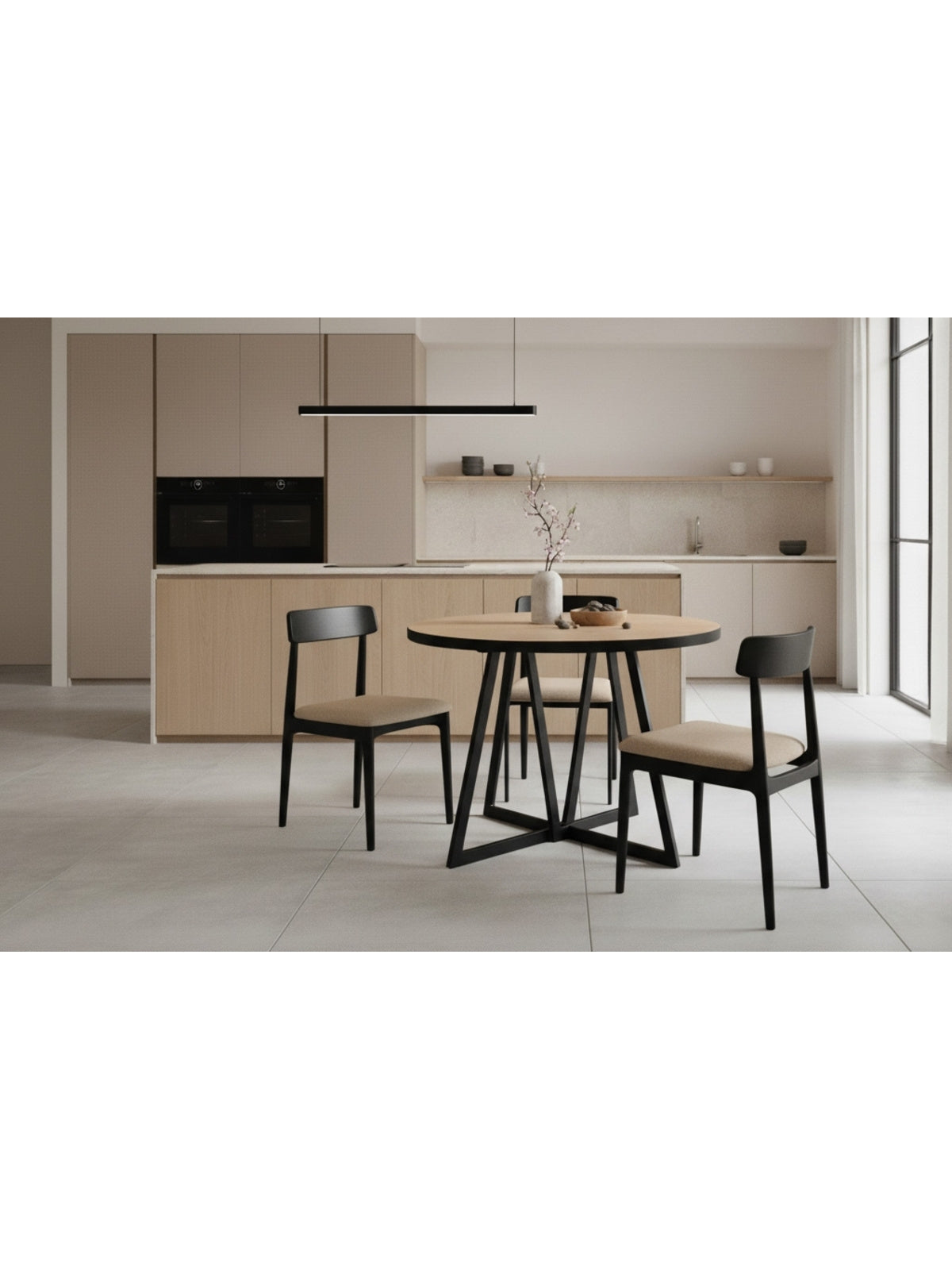 Masă rotundă extensibilă Cedrus Linear 105/160 cm blat stejar hickory și cadru negru