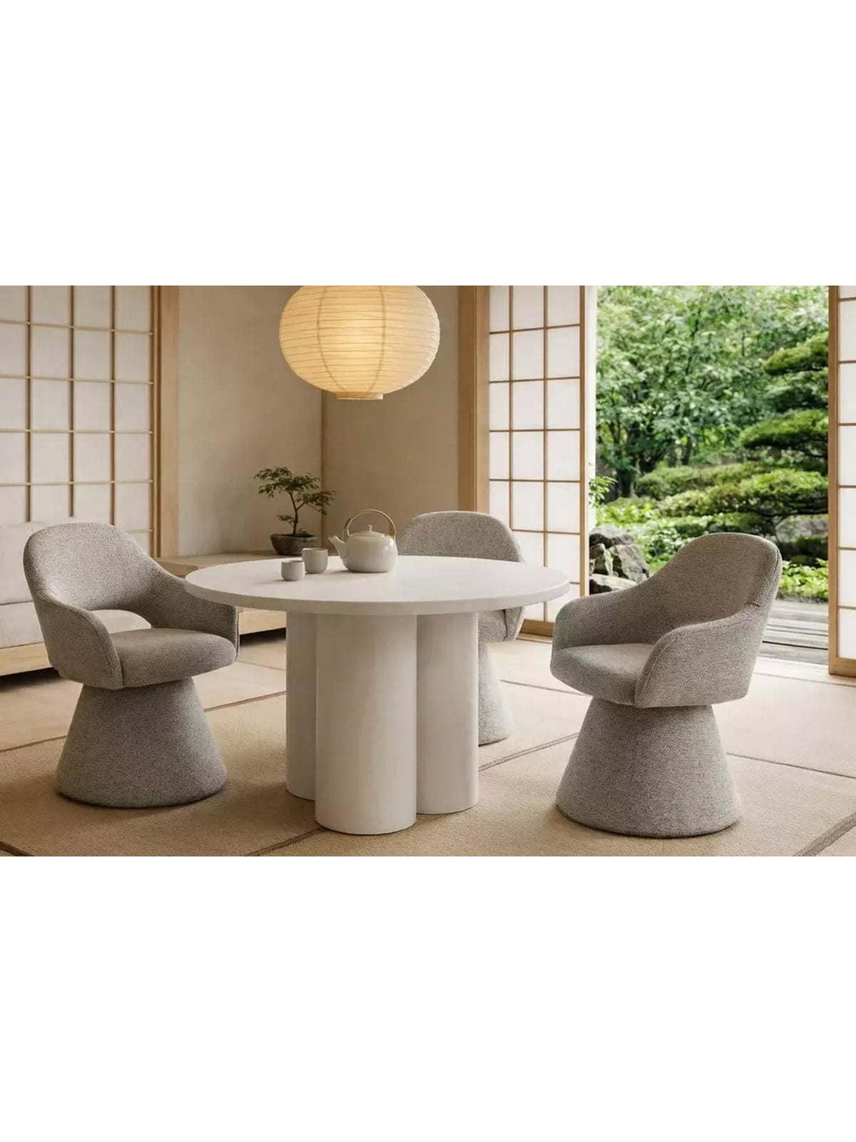 Masă rotundă Cylindus 120 cm gri deschis cu blat și picioare moderne
