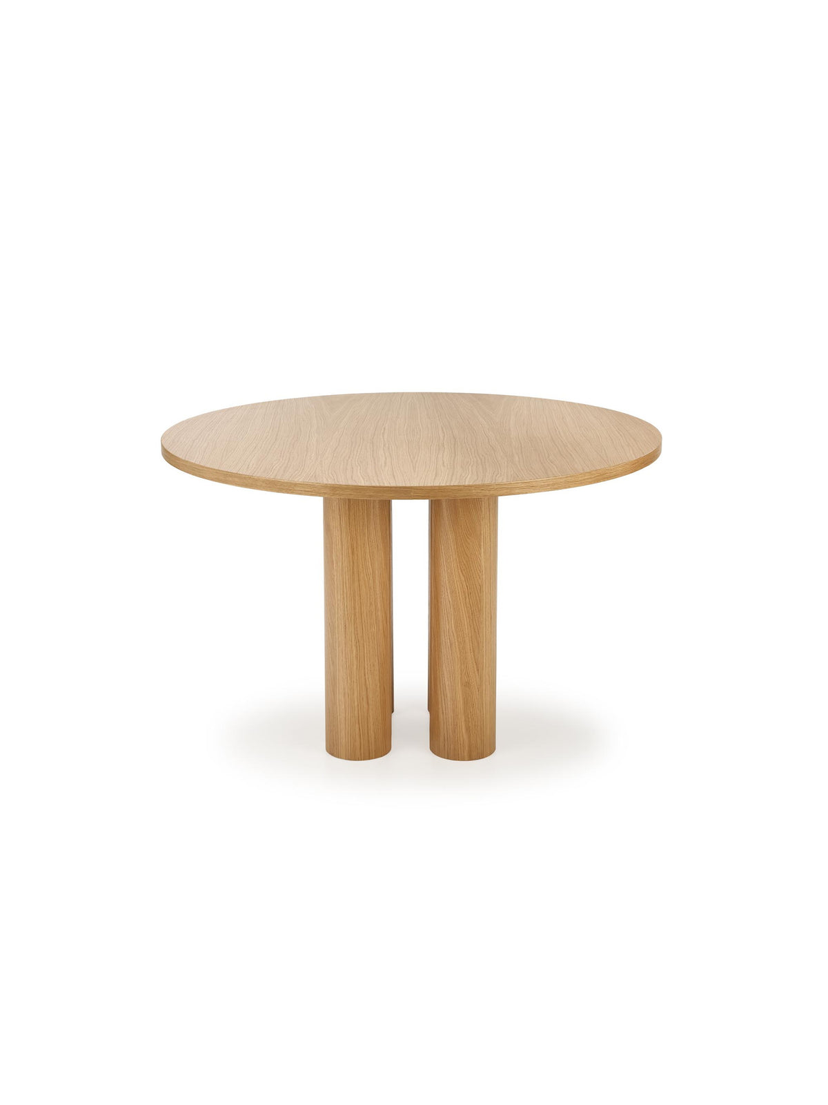 Masă rotundă Gravon 120 cm lemn deschis stejar natural, picioare drepte vedere frontală
