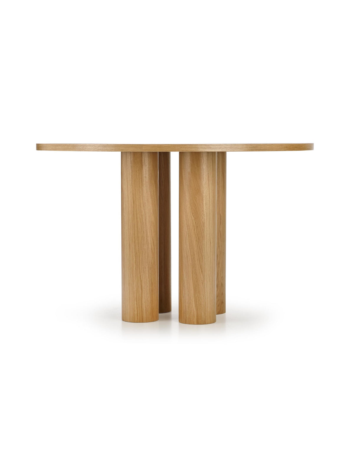 Masă rotundă Gravon 120 cm stejar natural cu picioare duble văzută din lateral