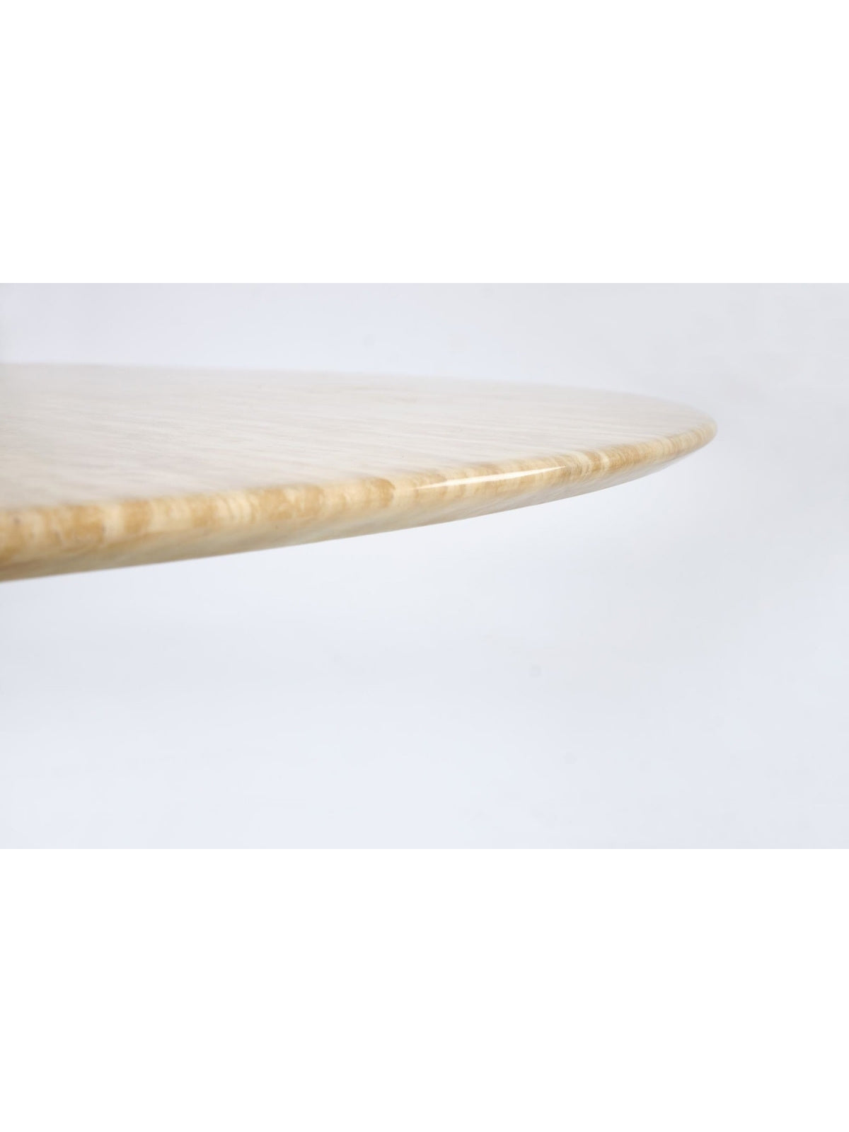 Masă rotundă Solvori 120 cm cu blat travertin lucios, vedere margine