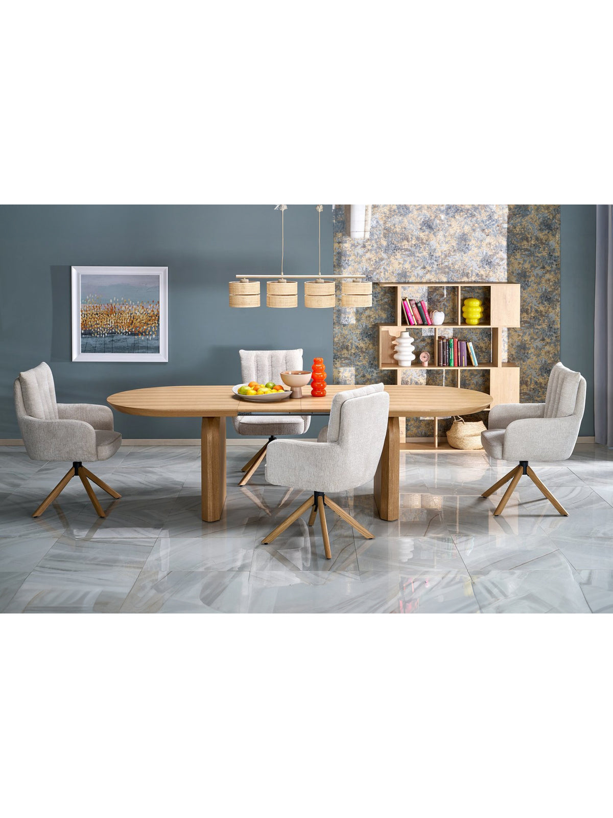 Masă ovală extensibilă Daxori 180-260x100 cm stejar natural, vedere laterală