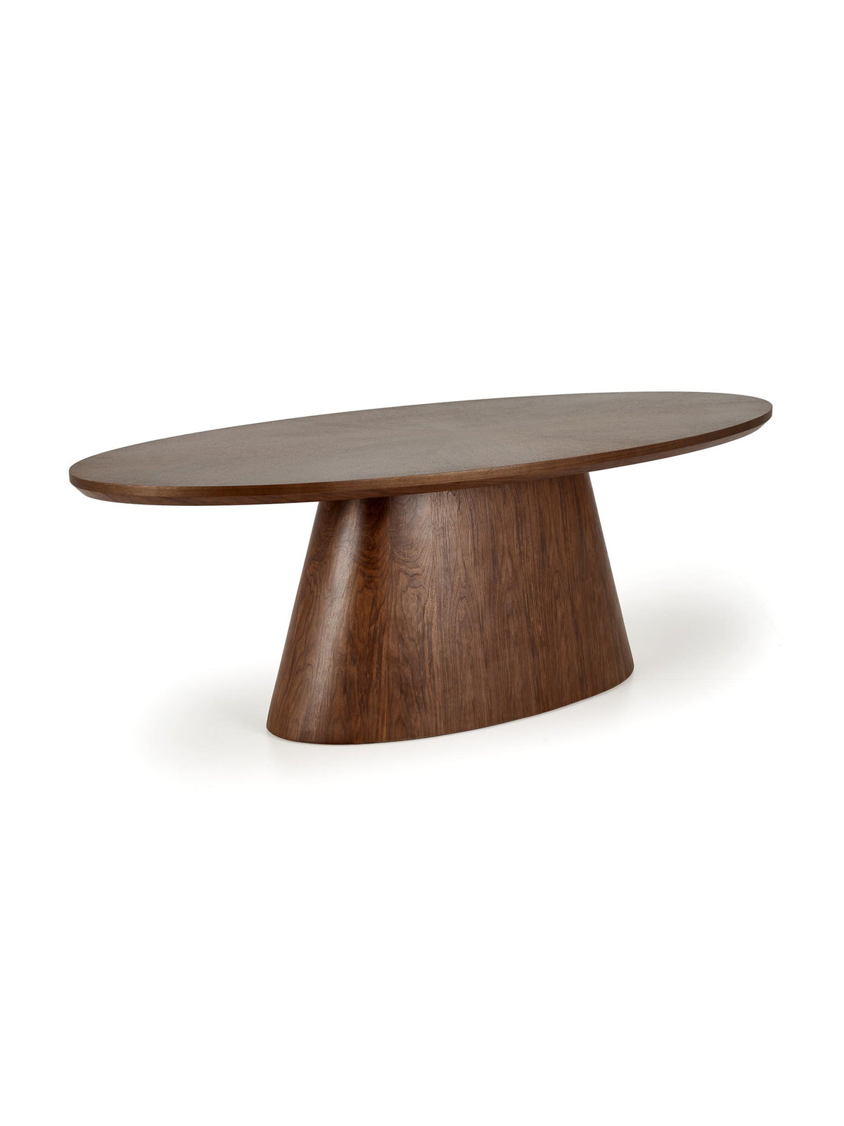 Masă ovală Lunver nuc, blat și picior nuc, design modern