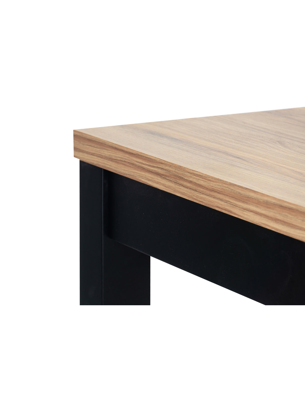 Masă extensibilă Werona 140-180x80 cm stejar pradău cu picioare negre, detaliu blat și picior