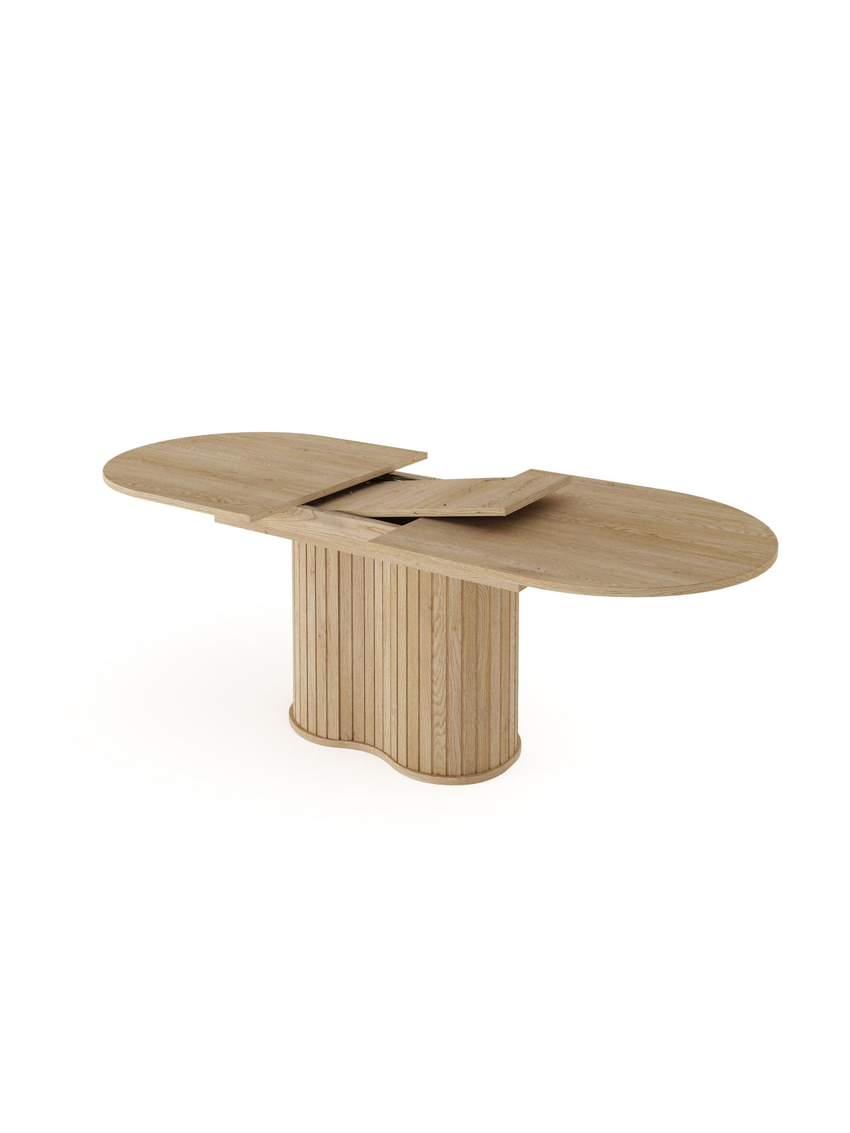 Masă extensibilă ovala Luvio 180-220x90 cm culoare stejar cremona, cu fața canelată