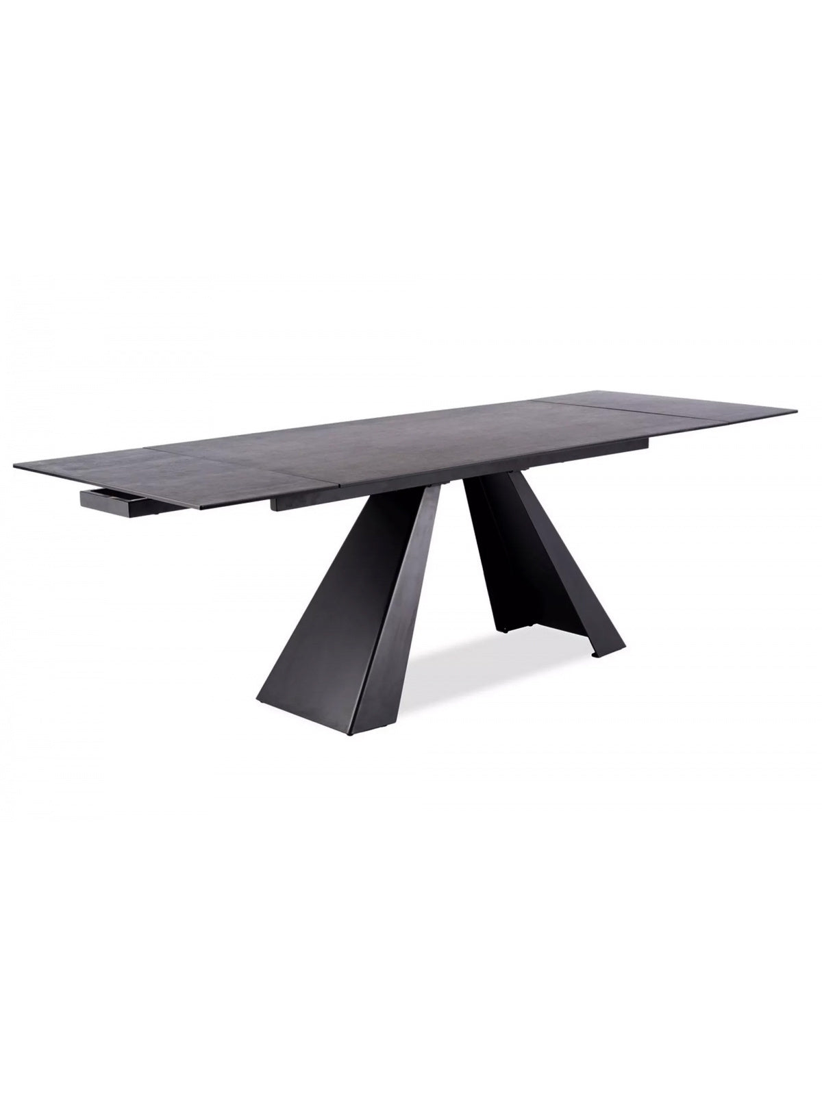Masă extensibilă Zanivo 160-240x90 cm blat ceramic gri marmură și suport negru