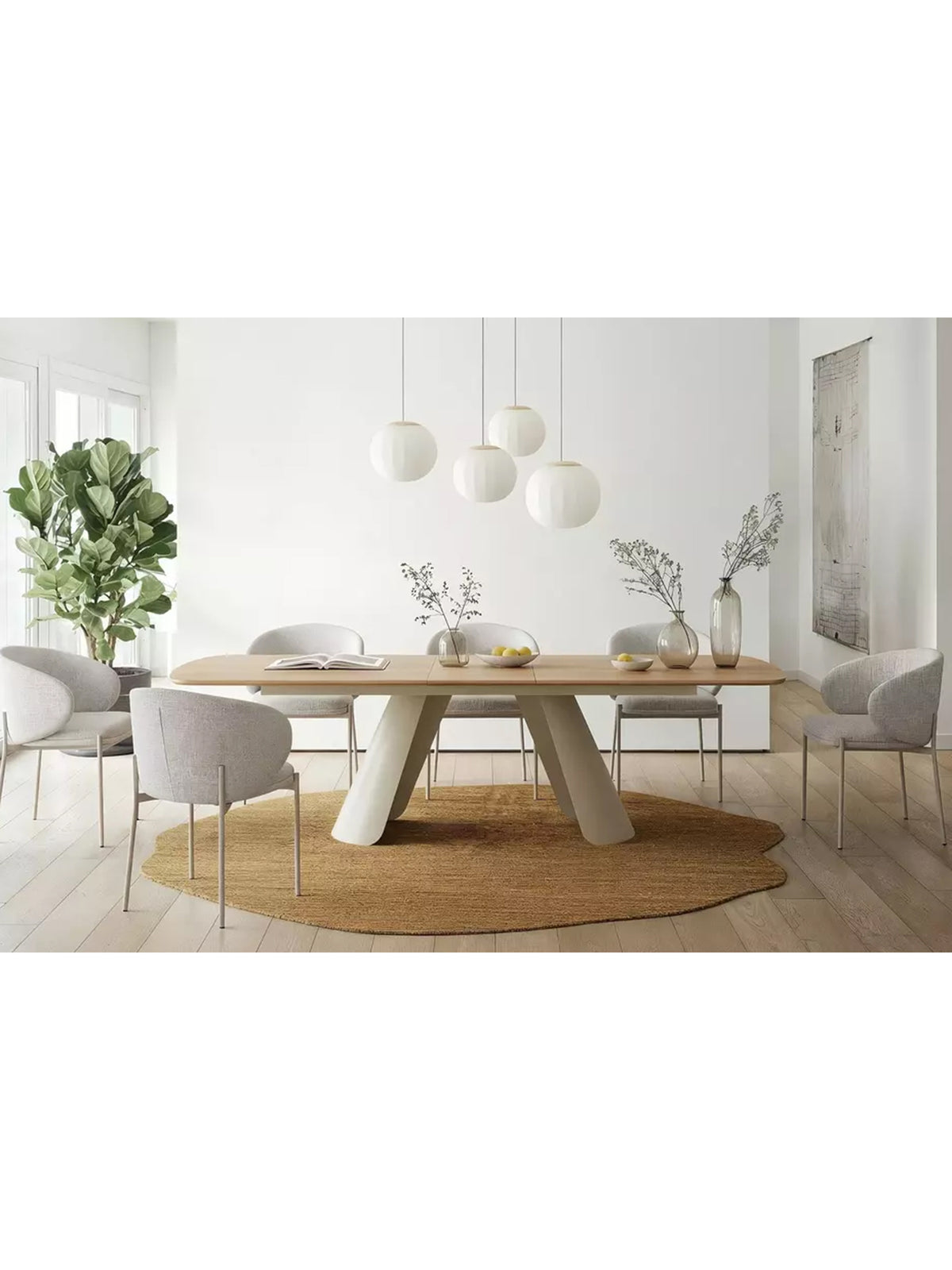 Masa extensibilă Solmi 200-240x100 cm cu blat stejar și picioare casmir, vedere generală