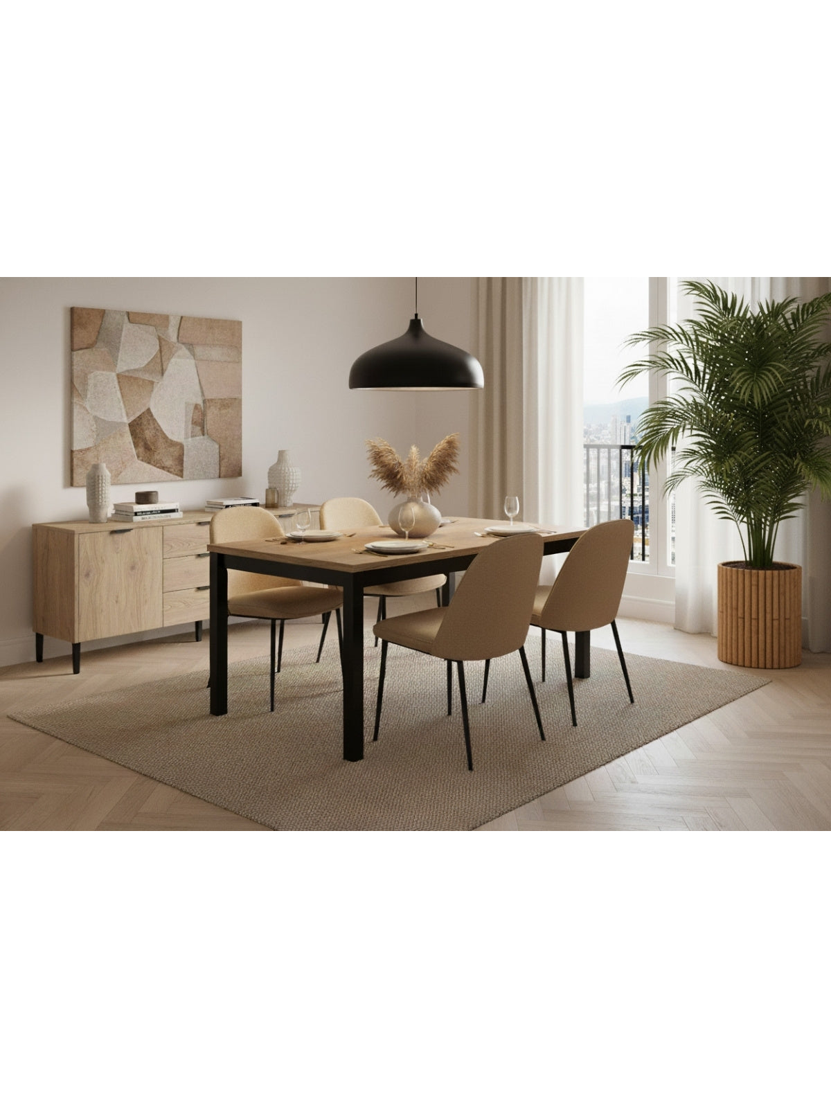 Masă extensibilă Werona 160-200x90 cm, blat stejar Wotan și picioare negre