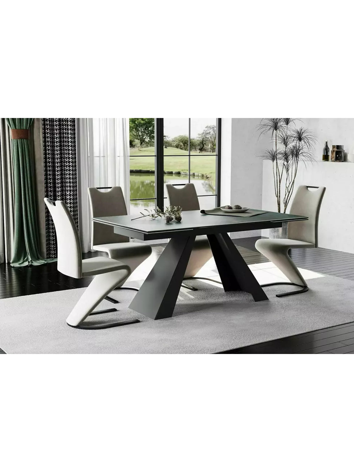 Masă extensibilă Zanivo 160-240x90 cm cu blat ceramic turcoaz marmură și picioare metalice negre