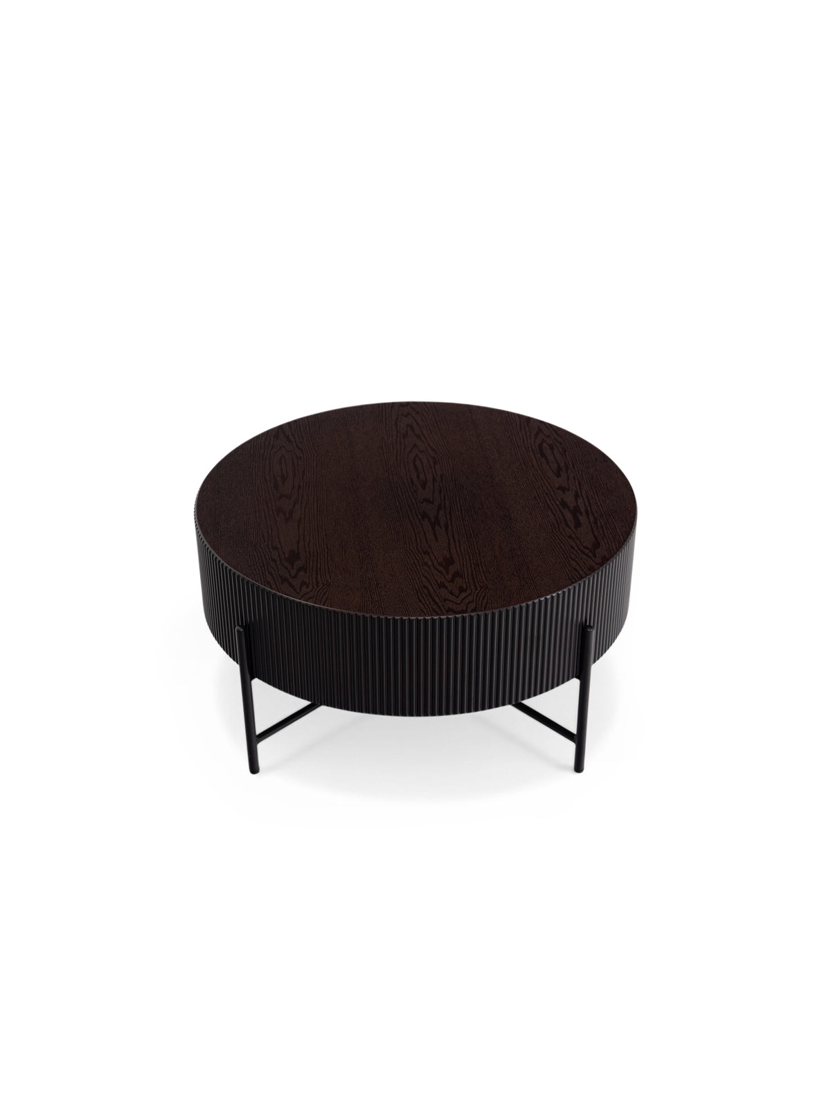 Măsuță de cafea rotundă Corbi 80 cm blat nuc închis și picioare negre mate